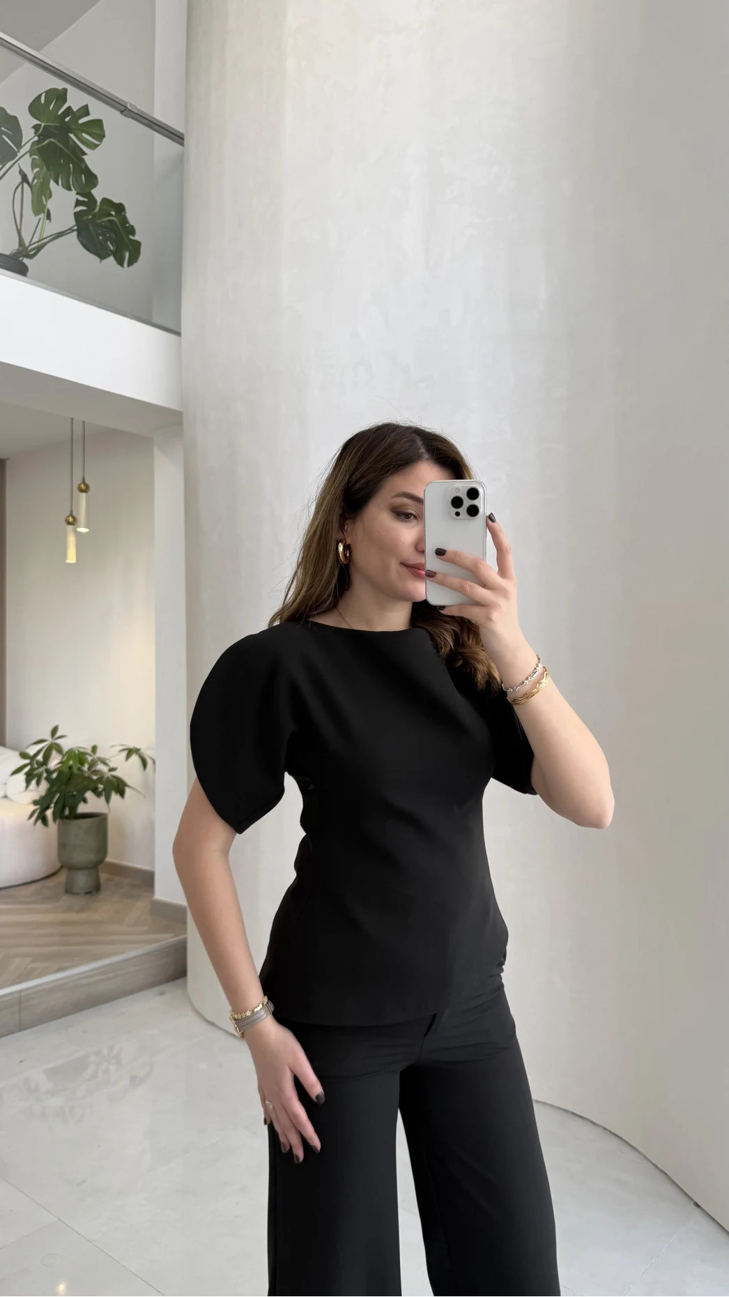 Ballet Kol Detay Bluz-Pantolon Takım - Siyah - Kod: 8089