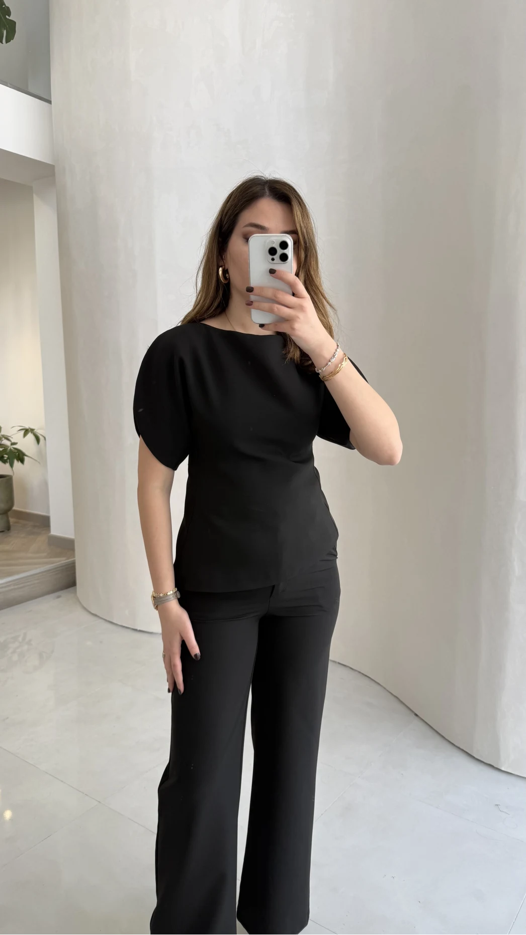 Ballet Kol Detay Bluz-Pantolon Takım - Siyah - Kod: 8089