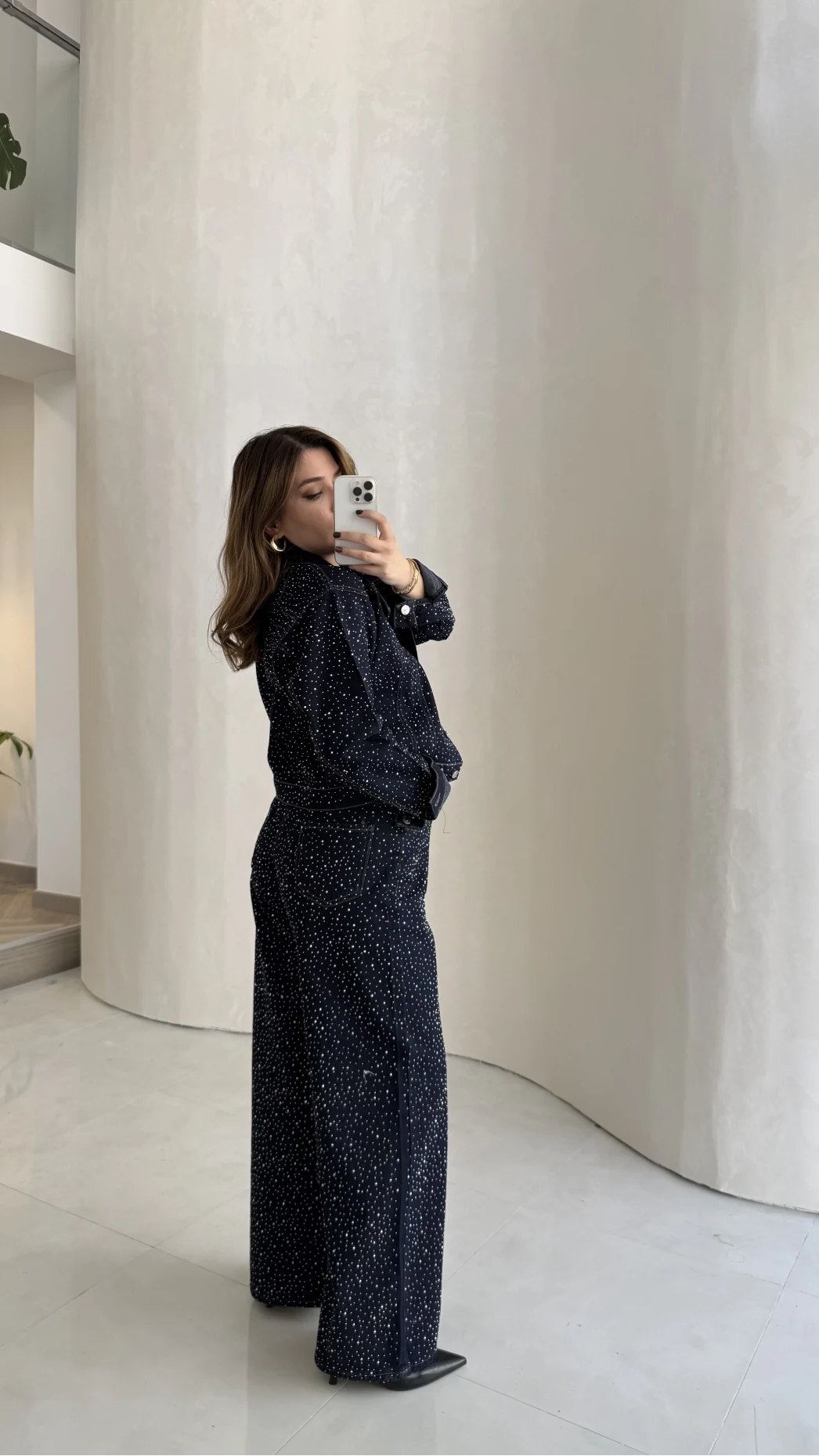 Taşlı Denim Ceket Pantolon Takım - Lacivert