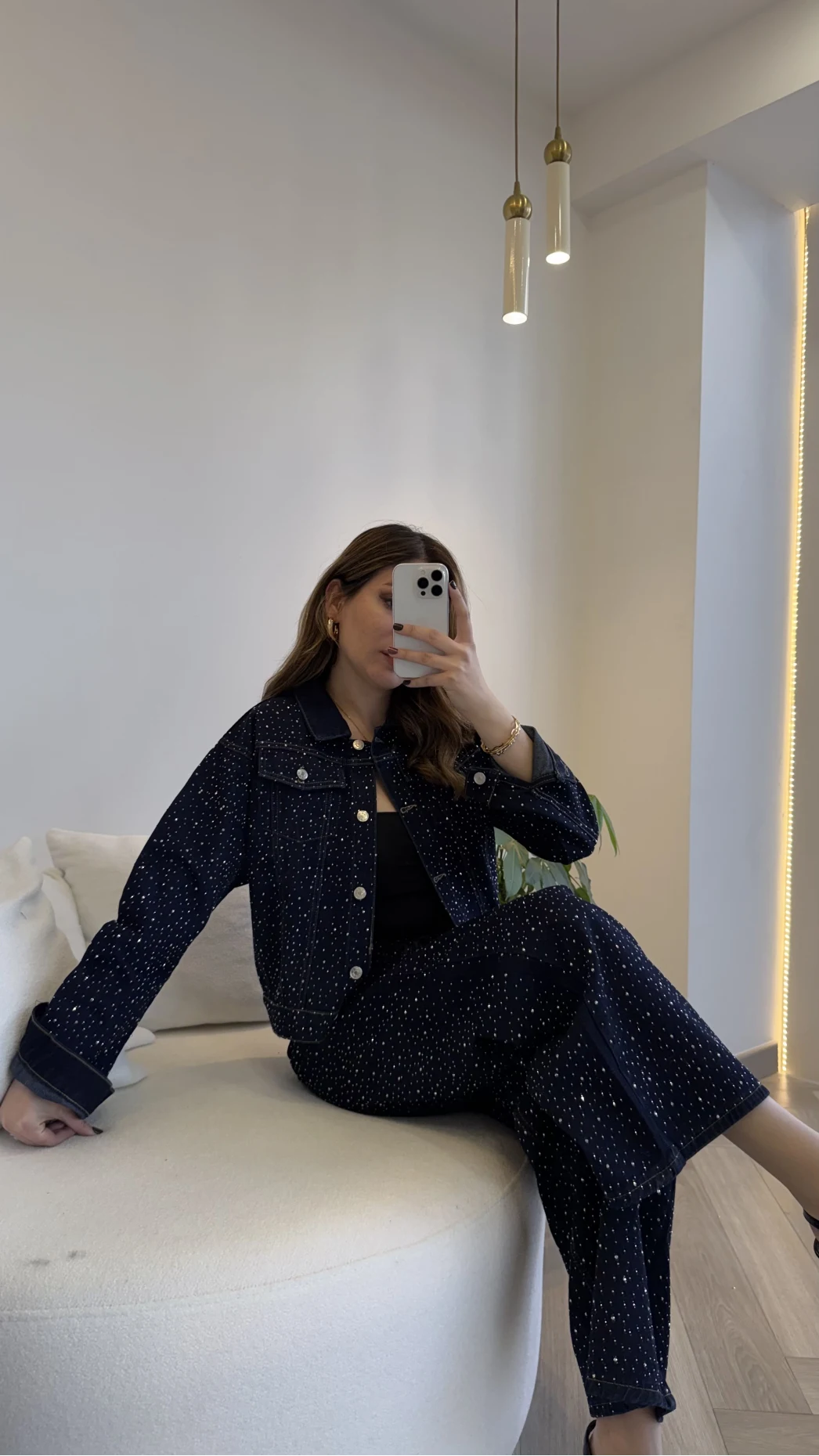 Taşlı Denim Ceket Pantolon Takım - Lacivert