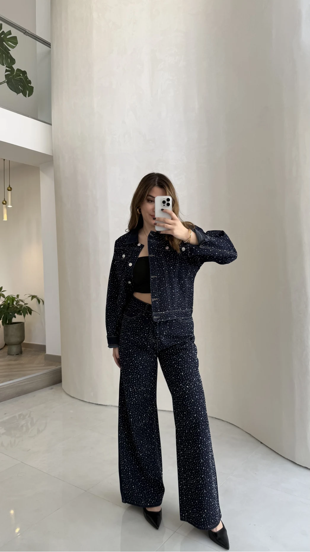 Taşlı Denim Ceket Pantolon Takım - Lacivert