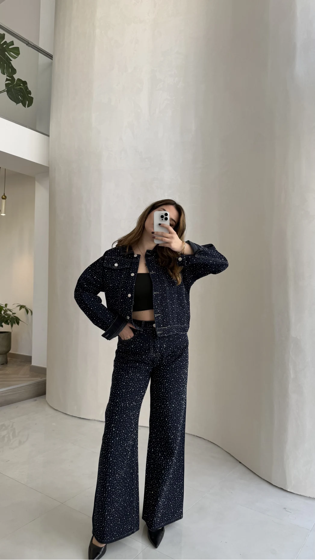 Taşlı Denim Ceket Pantolon Takım - Lacivert