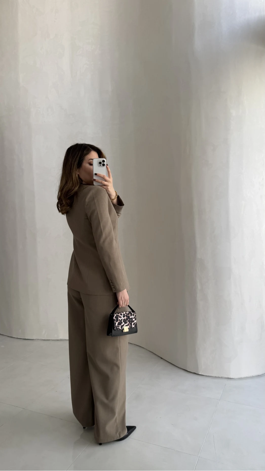 Fular Detay Vatkalı Düğmeli Ceket-Pantolon Takım - Haki - Kod: 9046