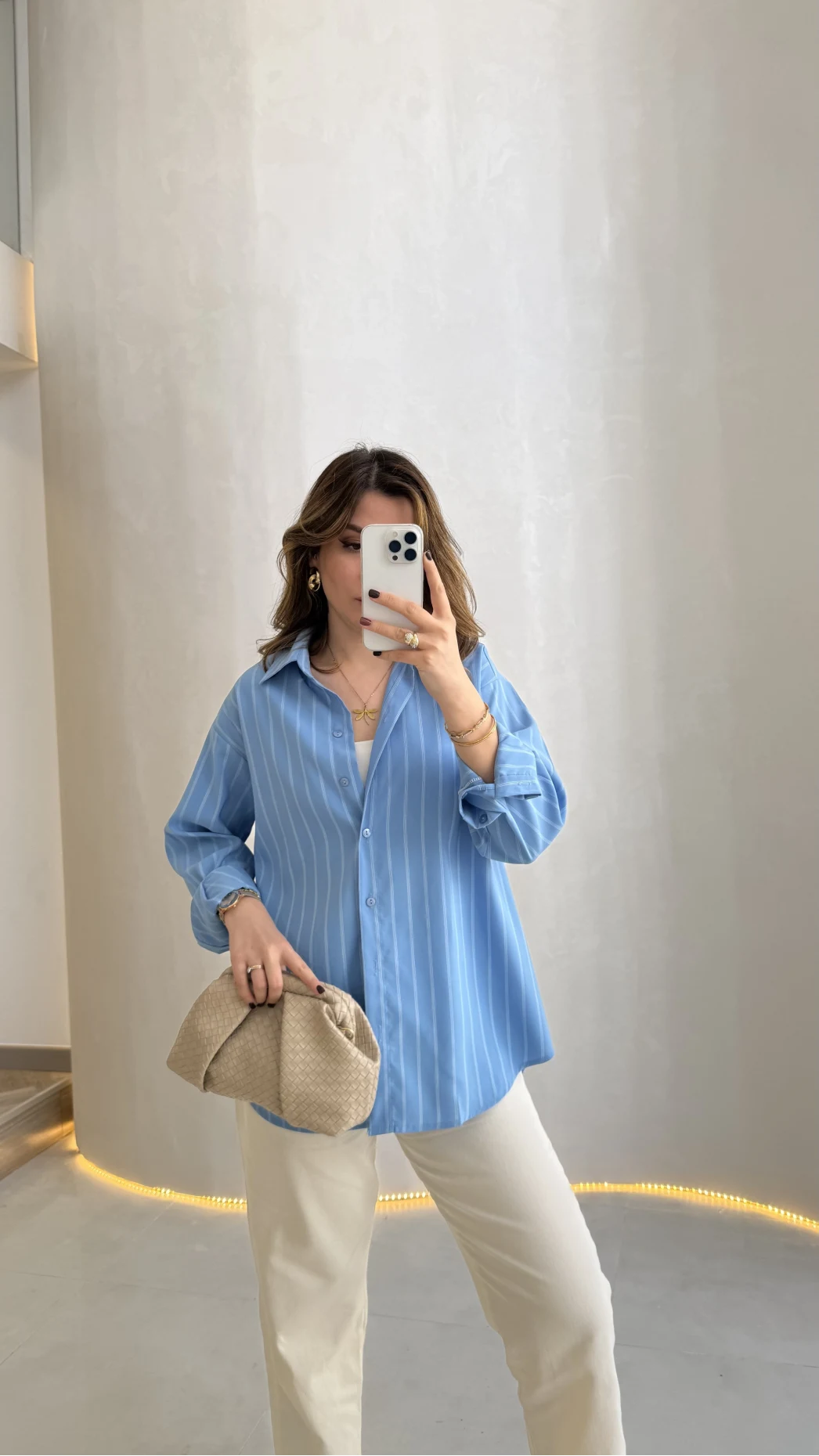 Cozy Çizgili Gömlek - Mavi - Kod: 2165