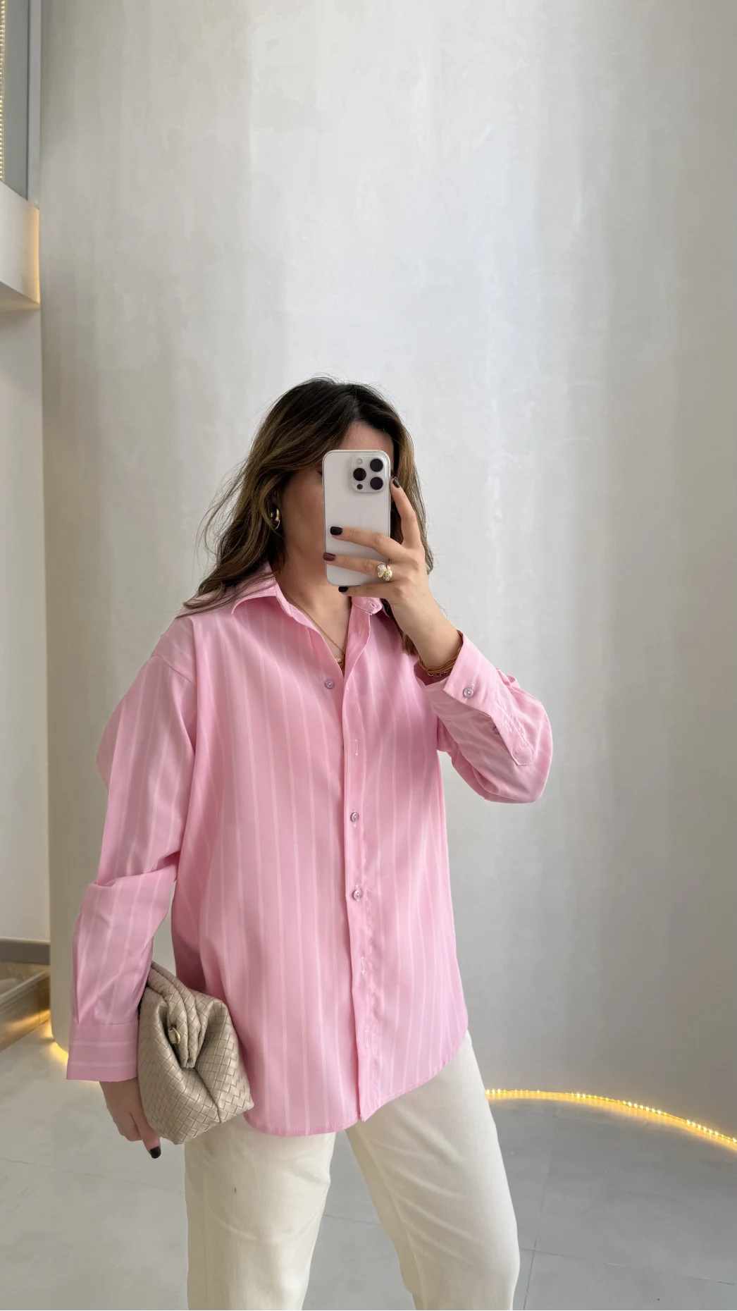 Cozy Çizgili Gömlek - Pembe - Kod: 2165