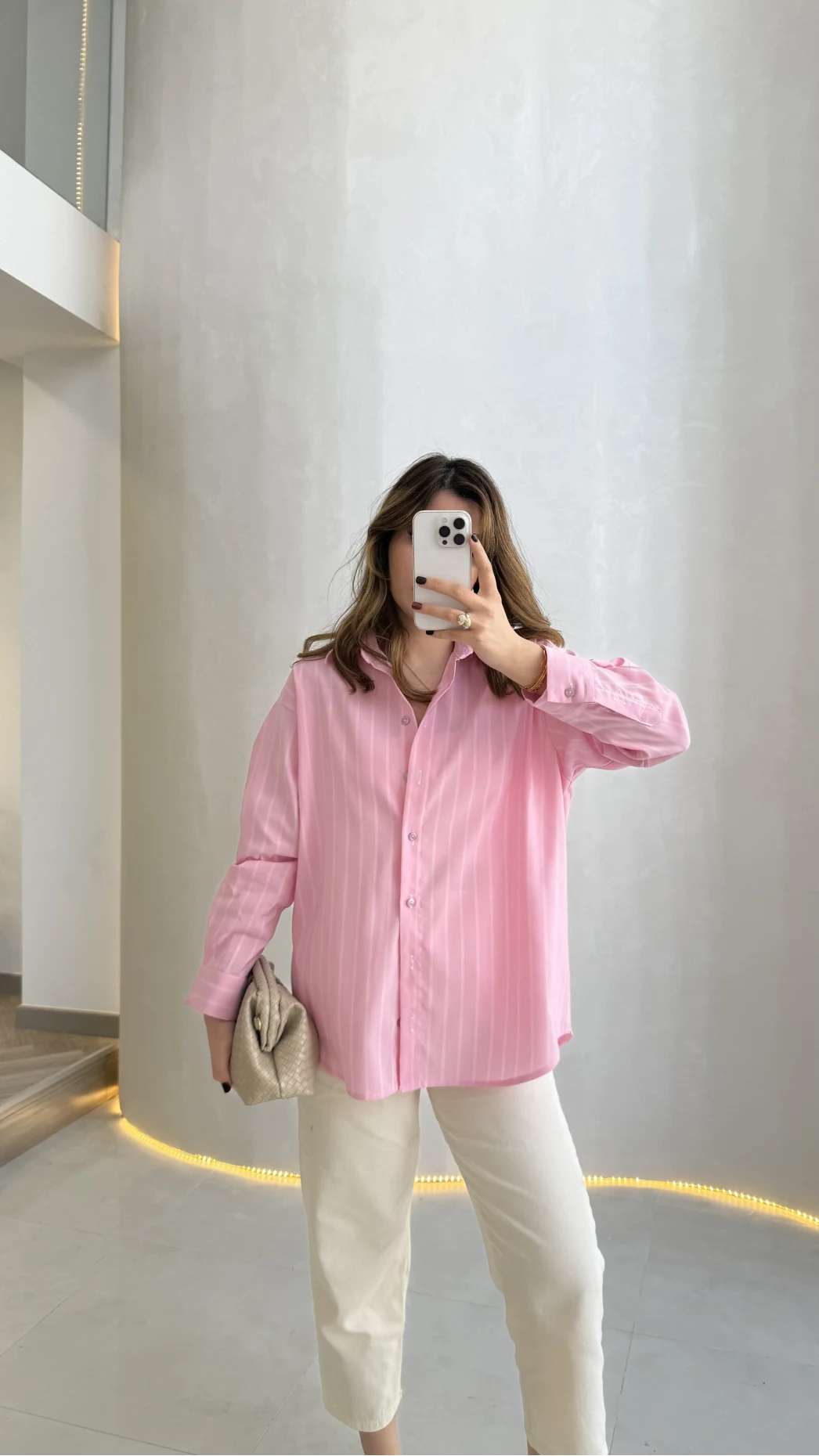 Cozy Çizgili Gömlek - Pembe - Kod: 2165