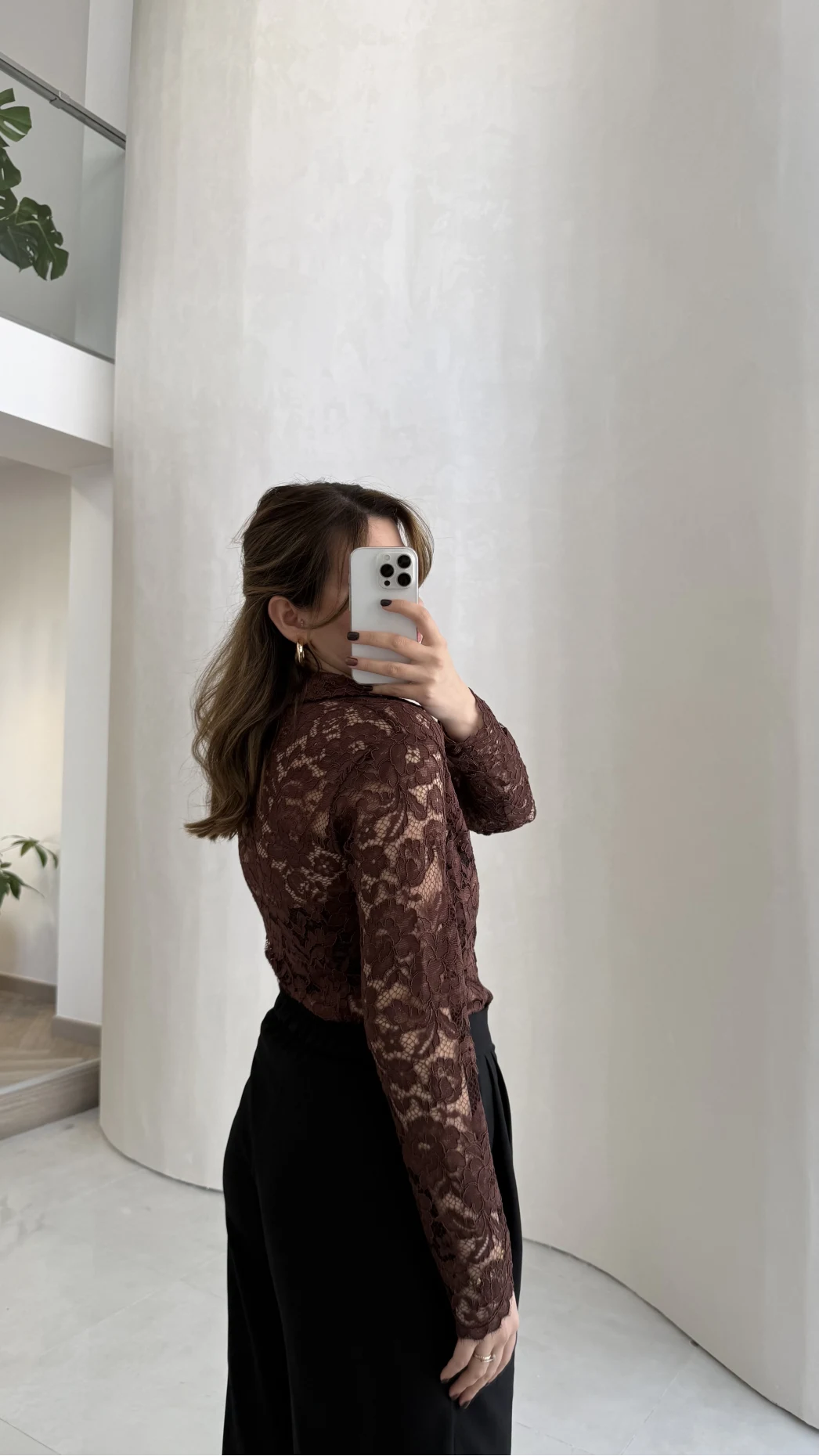 Acı Kahve Dantel Gömlek - Kod: 2081