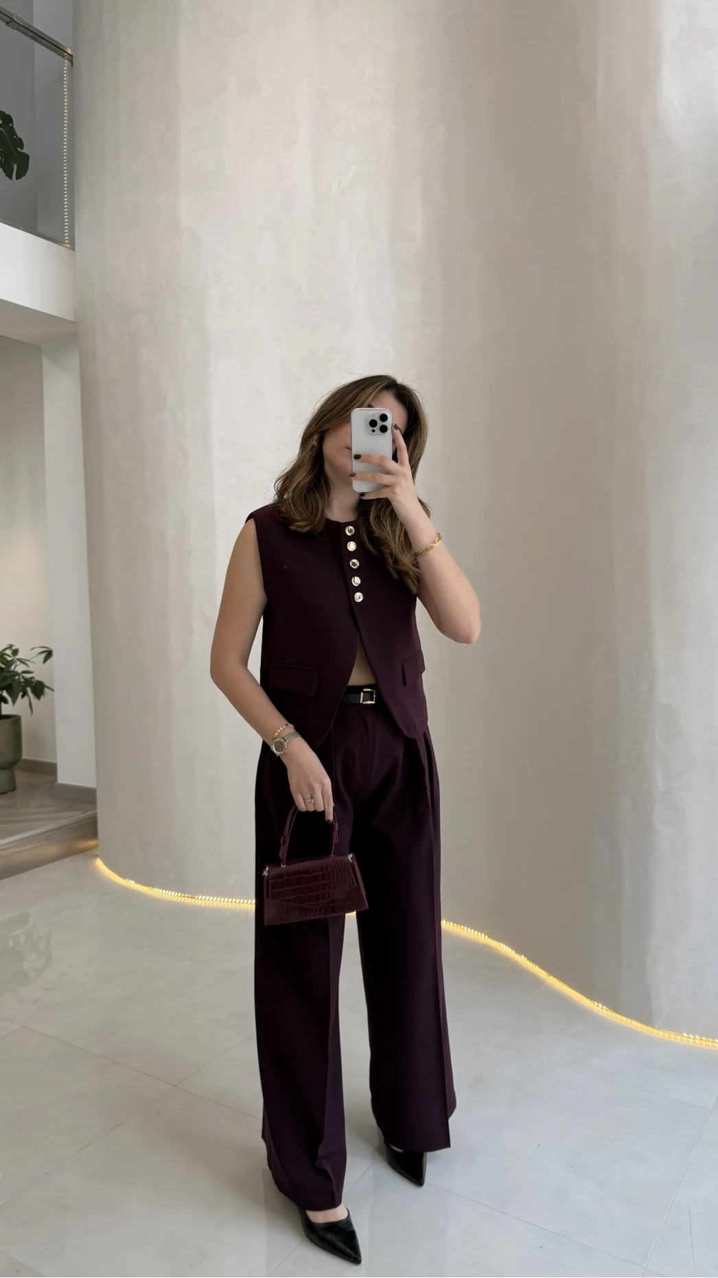 Comely Kemerli Yelek Takım - Mürdüm - Kod: 9716