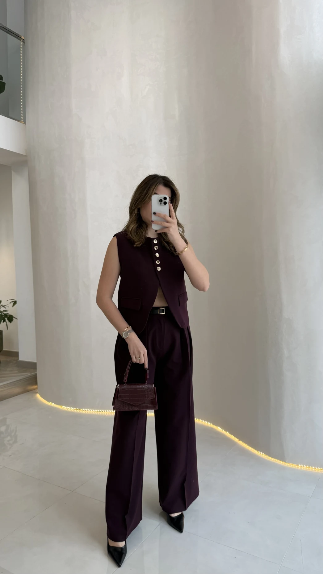 Comely Kemerli Yelek Takım - Mürdüm - Kod: 9716