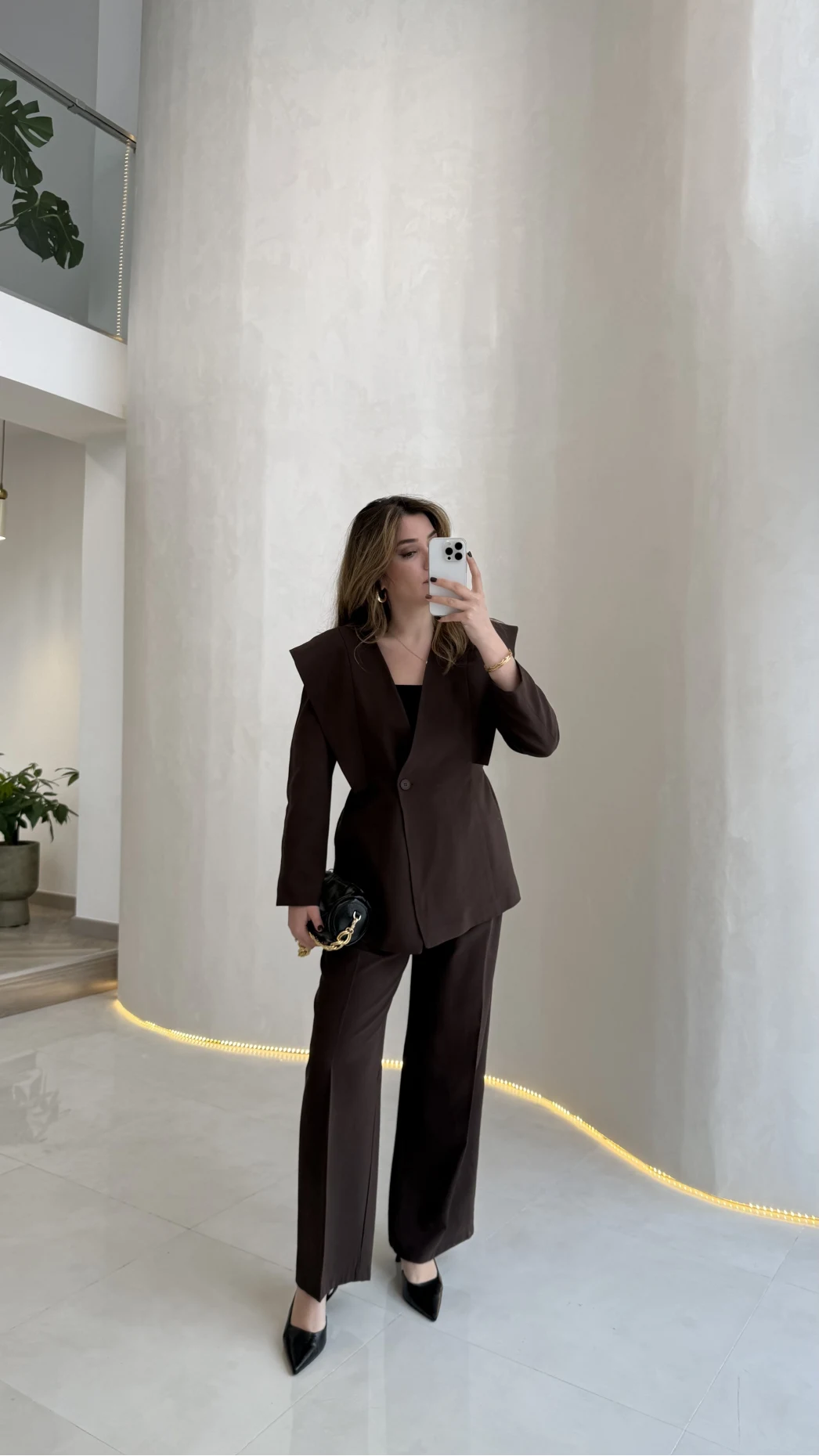 Wonder Bağcıklı Ceket Pantolon Takım - Kahve - Kod: 9035