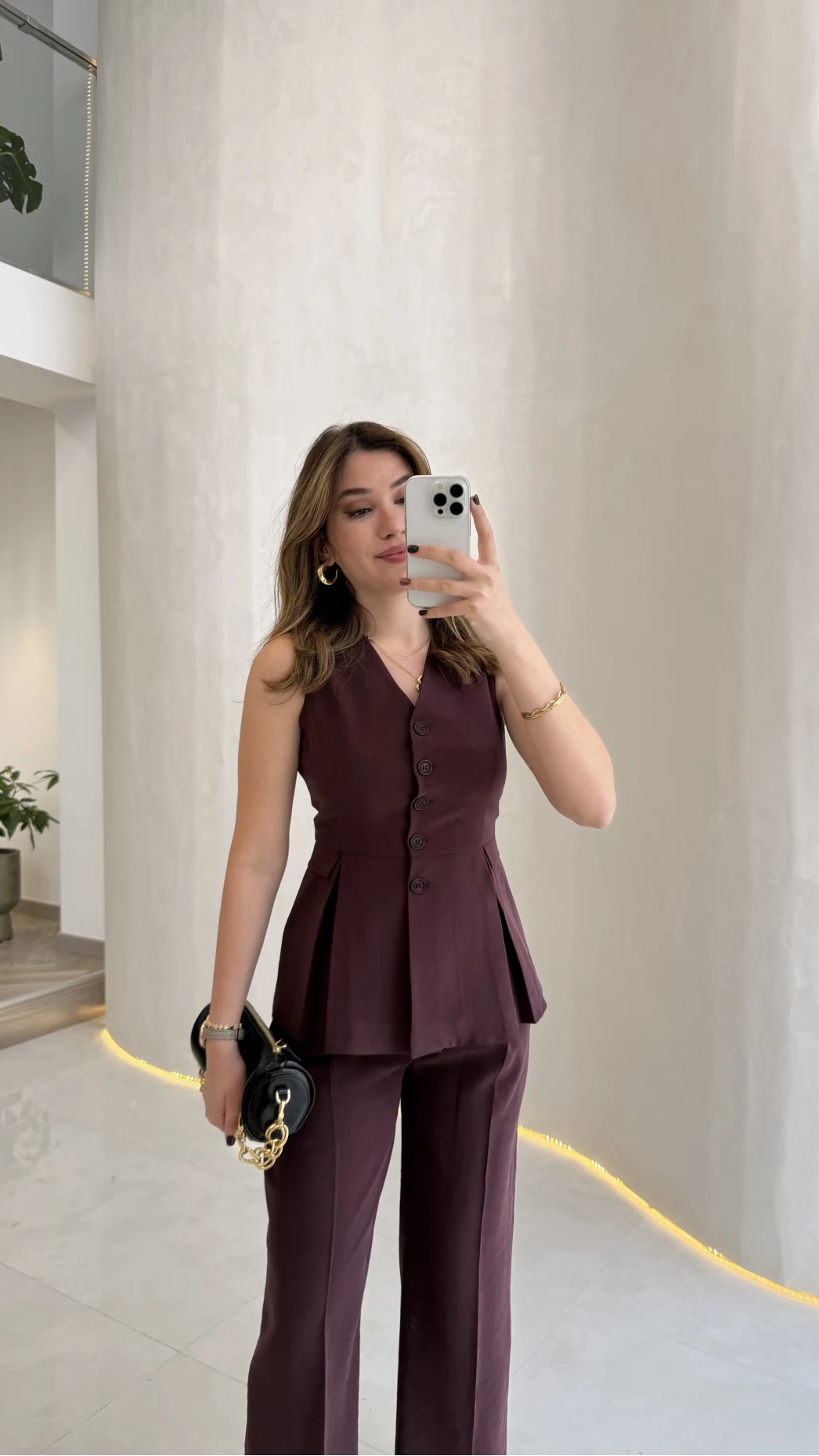 Lumiere Bele Oturan Sıfır Kol Düğmeli Takım - Mürdüm - Kod: 9041