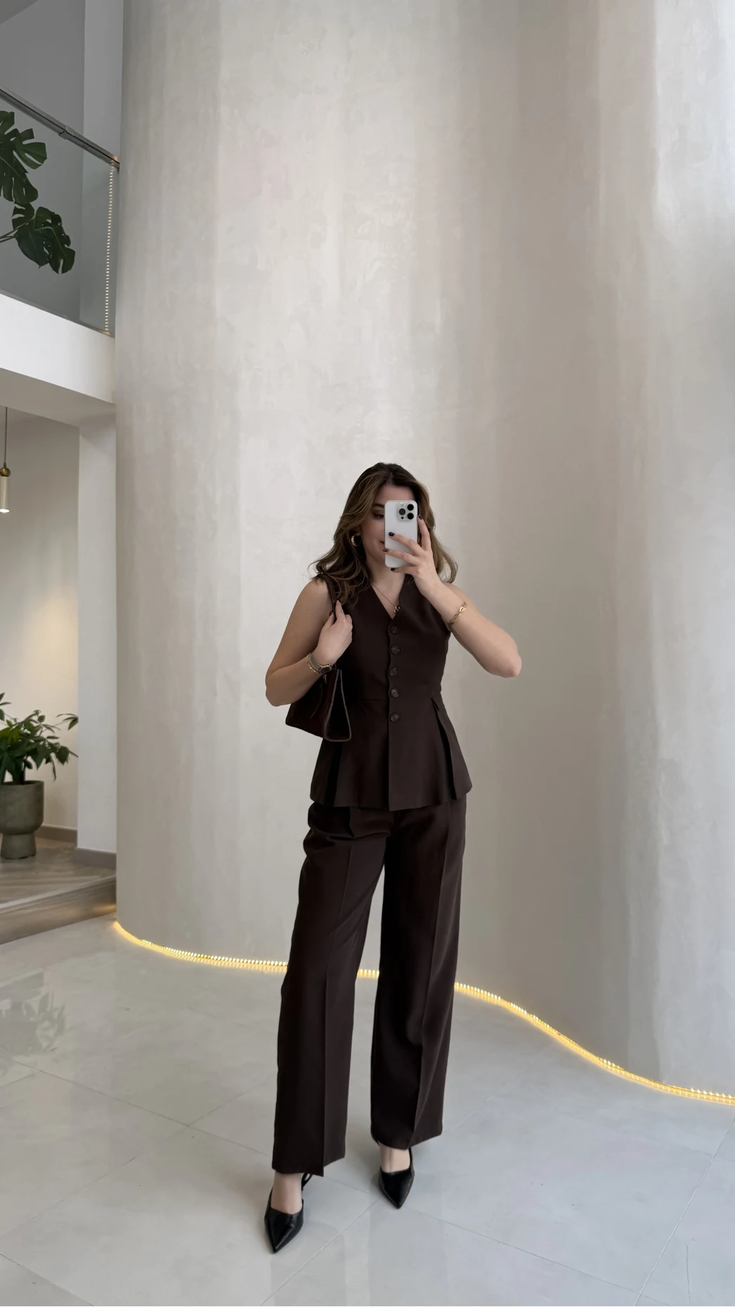 Lumiere Bele Oturan Sıfır Kol Düğmeli Takım - Kahve - Kod: 9041