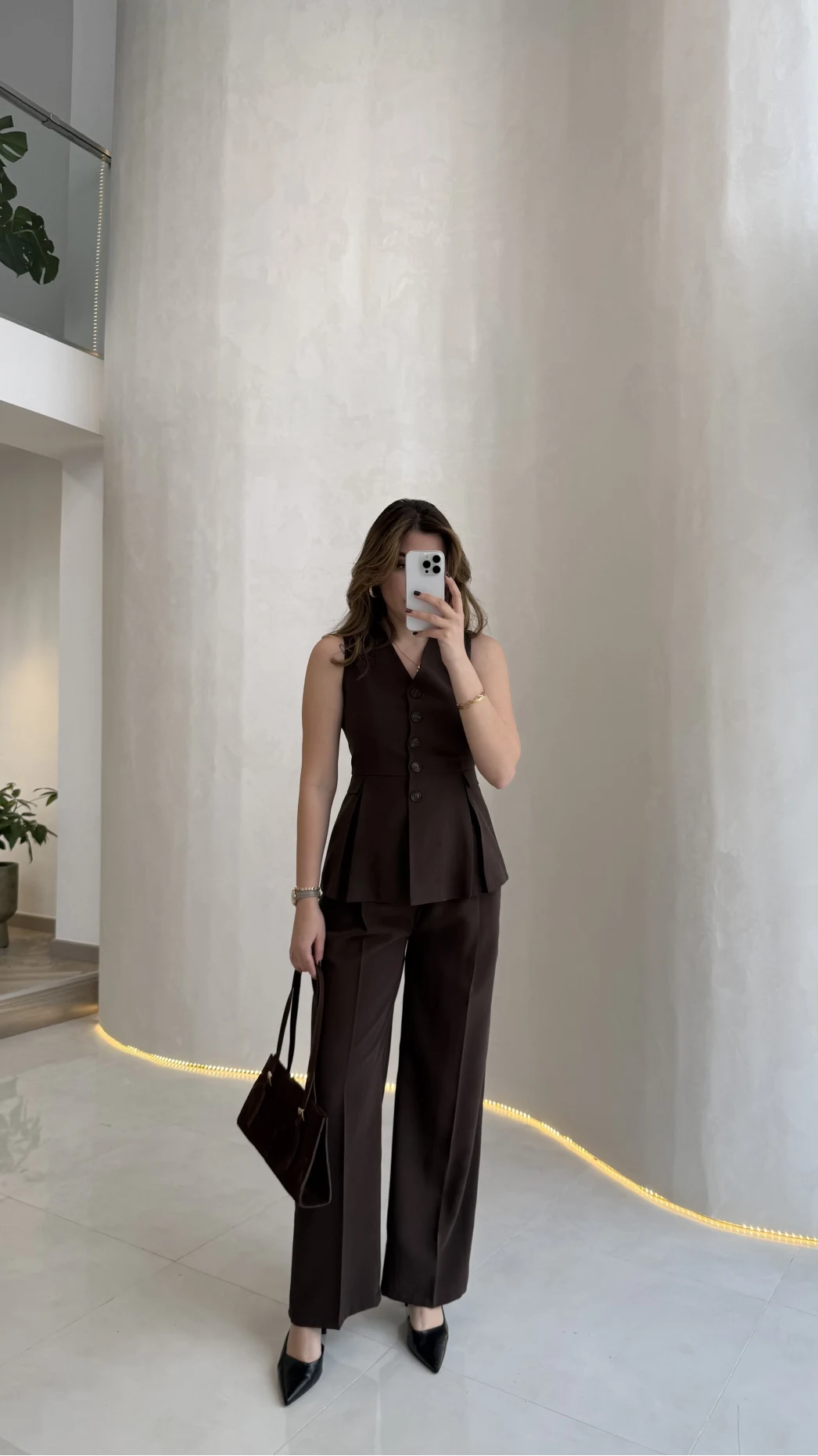 Lumiere Bele Oturan Sıfır Kol Düğmeli Takım - Kahve - Kod: 9041