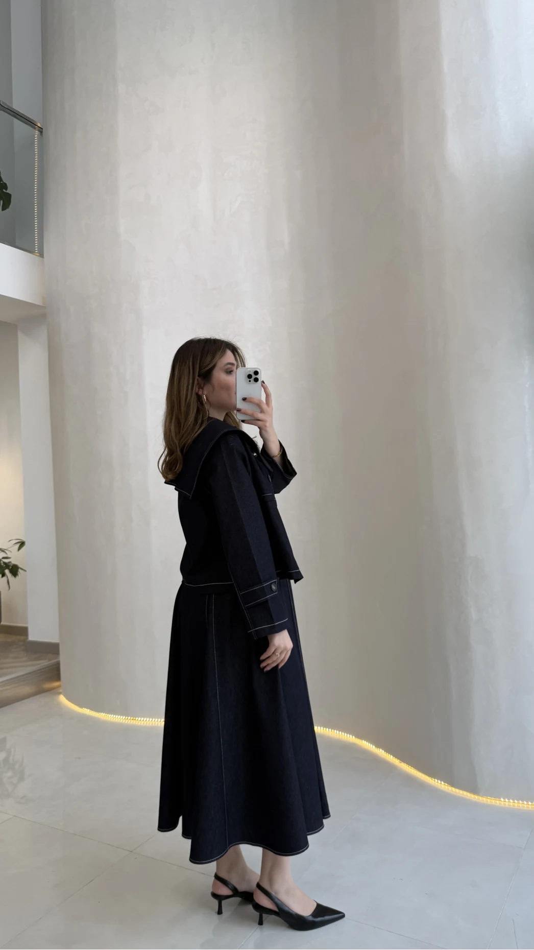 Serenity Pelerinli Denim Etek-Ceket Takım - Lacivert - Kod: 586