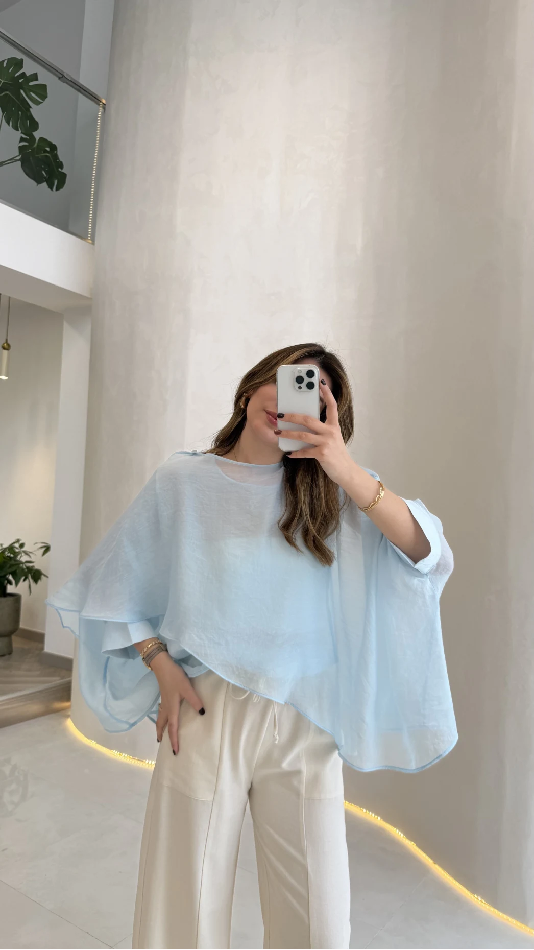 Uçuşan Pelerin Bluz - Açık Mavi - Kod: 5026