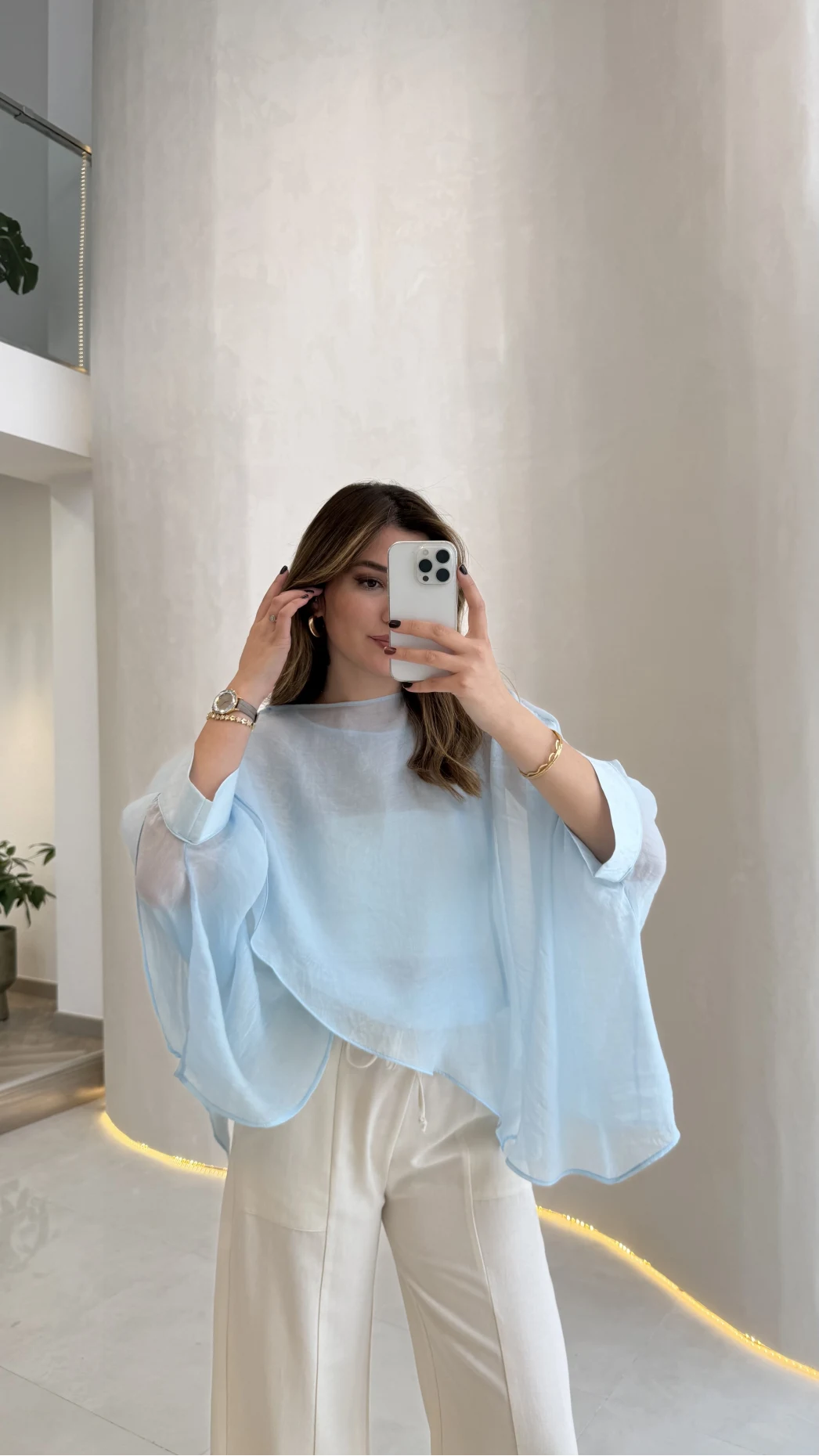 Uçuşan Pelerin Bluz - Açık Mavi - Kod: 5026