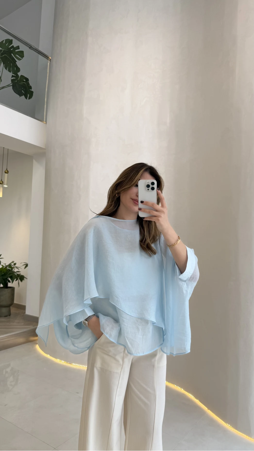 Uçuşan Pelerin Bluz - Açık Mavi - Kod: 5026