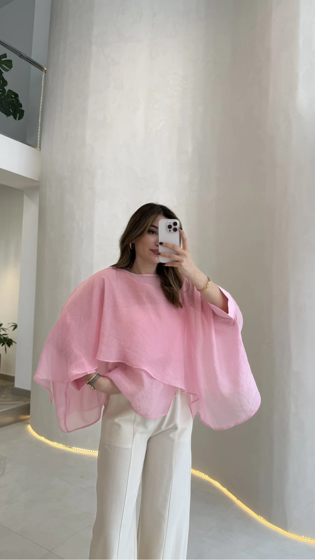 Uçuşan Pelerin Bluz - Açık Pembe - Kod: 5026