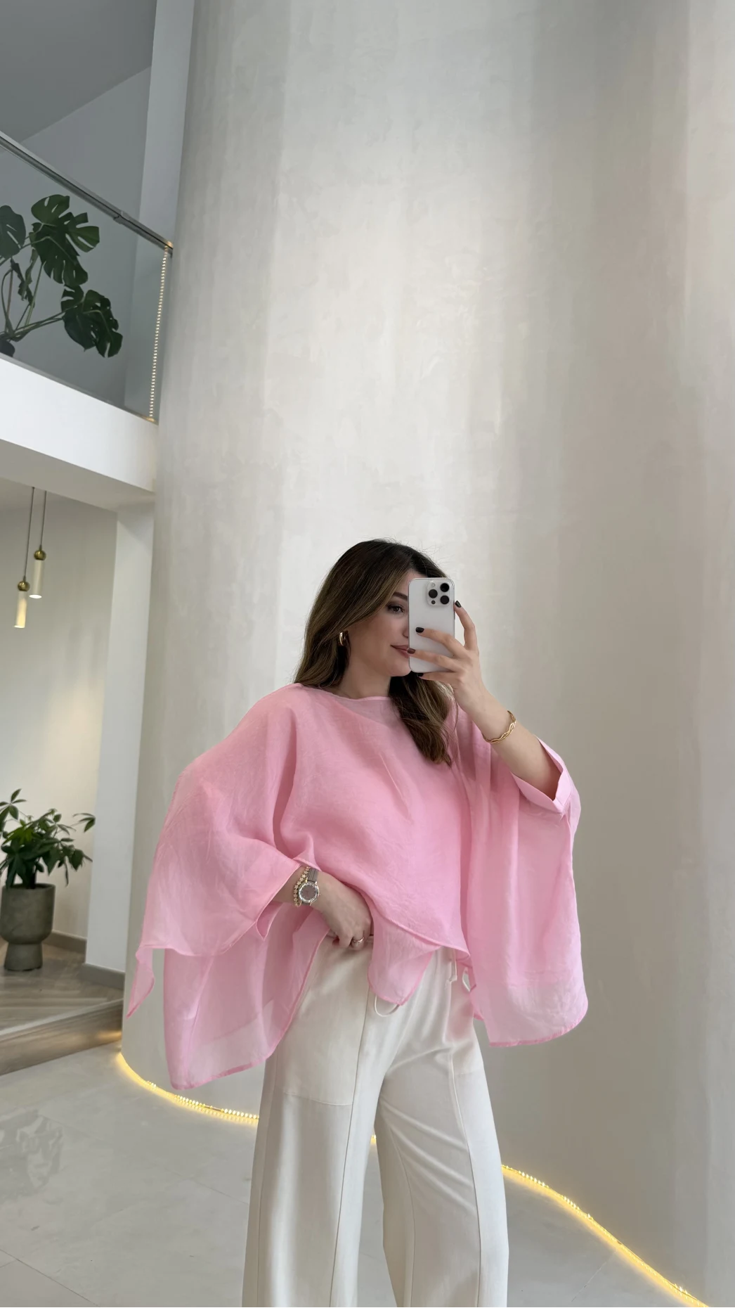 Uçuşan Pelerin Bluz - Açık Pembe - Kod: 5026