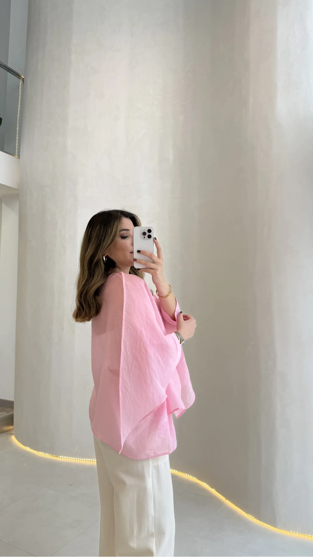 Uçuşan Pelerin Bluz - Açık Pembe - Kod: 5026