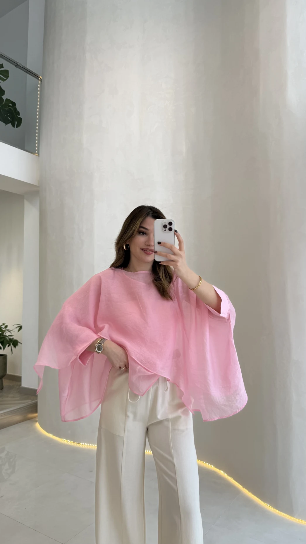 Uçuşan Pelerin Bluz - Açık Pembe - Kod: 5026