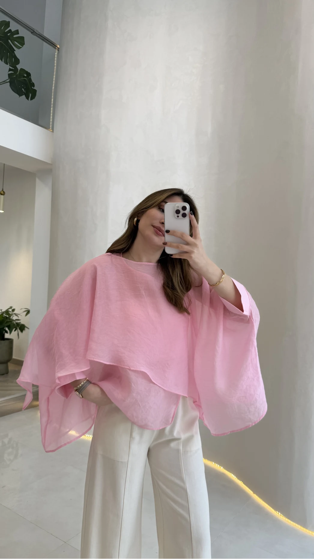 Uçuşan Pelerin Bluz - Açık Pembe - Kod: 5026