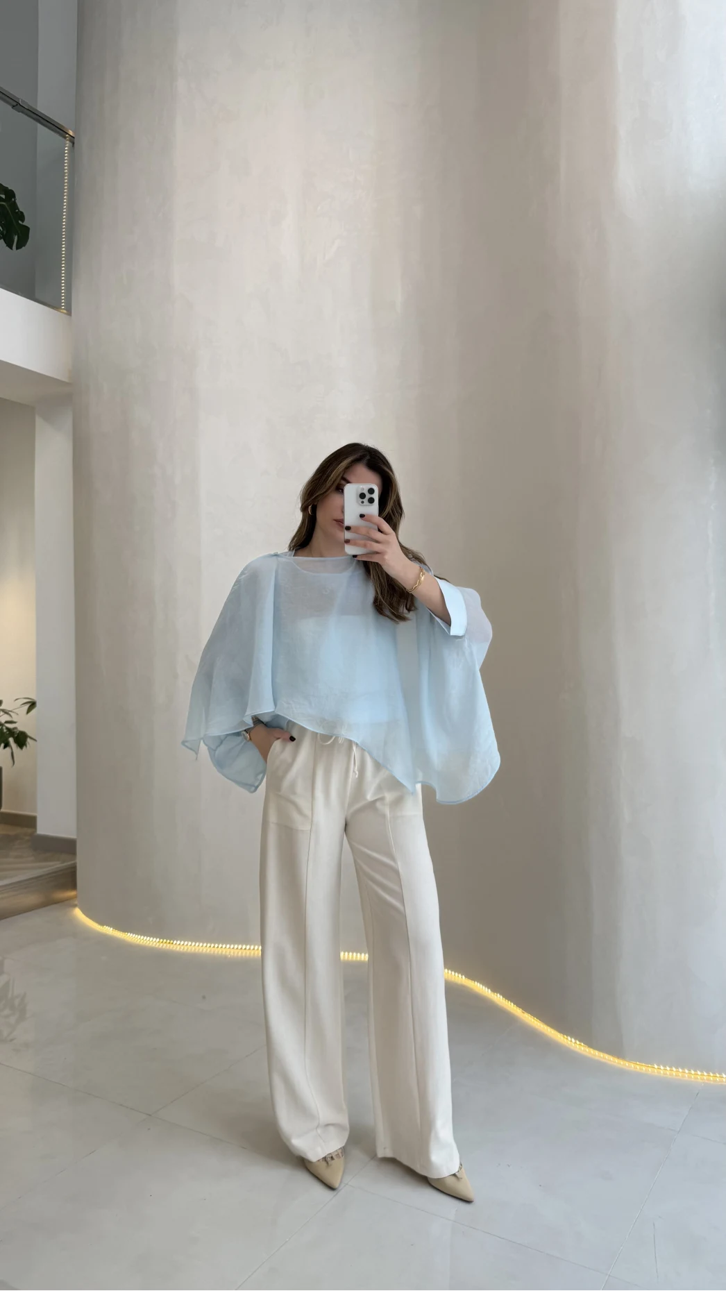 Bol Paça Bağcıklı Pantolon - Taş - Kod: 8454