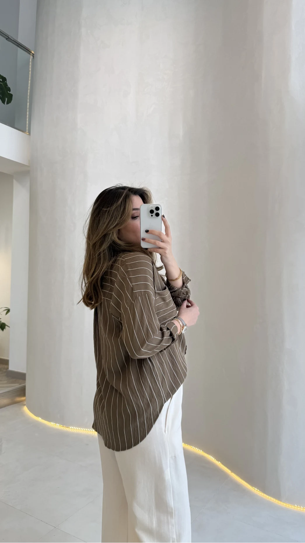 Sheep Çizgili Gömlek - Haki-Beyaz Çizgili - Kod: 2217