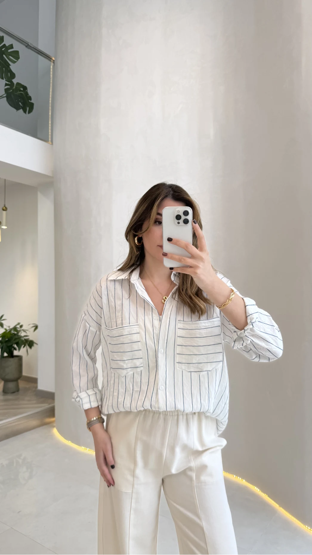 Sheep Çizgili Gömlek - Gri-Beyaz - Kod: 2217