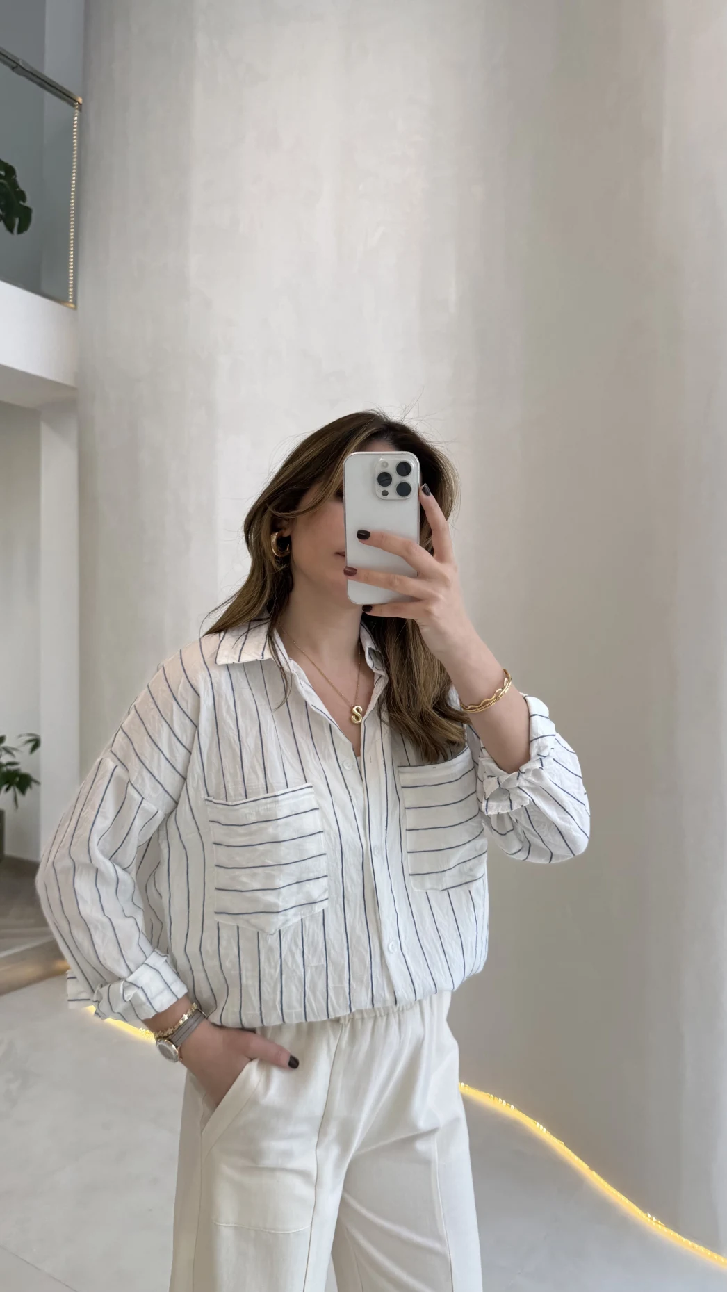 Sheep Çizgili Gömlek - Gri-Beyaz - Kod: 2217