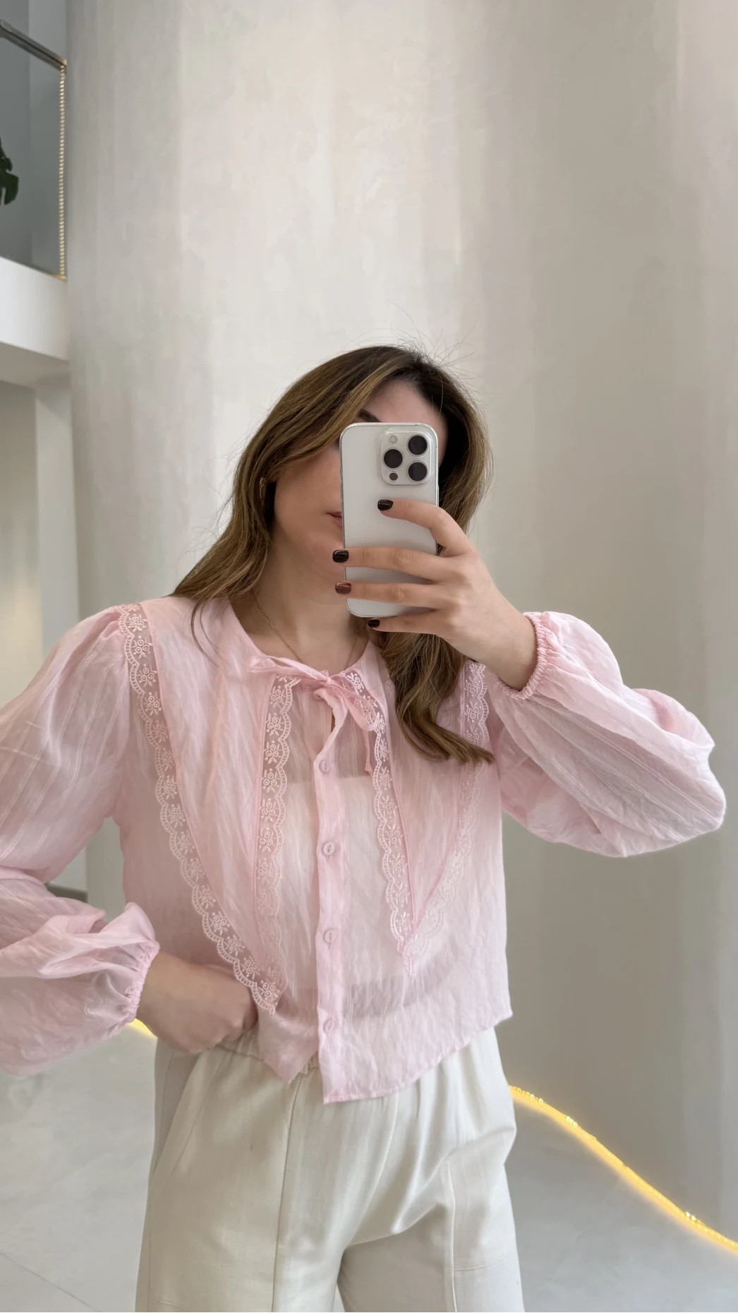 Tesoro Bebe Yaka Dantel Bluz - Pembe - Kod:2223