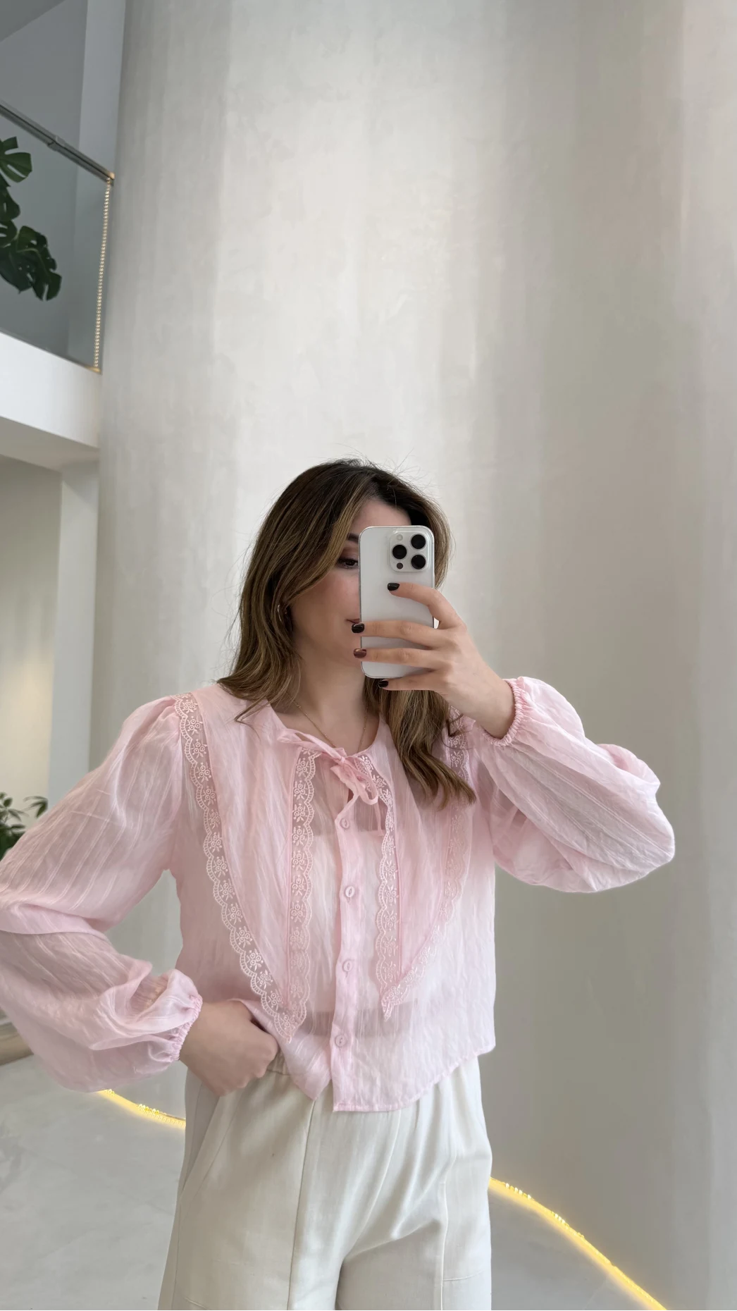 Tesoro Bebe Yaka Dantel Bluz - Pembe - Kod:2223