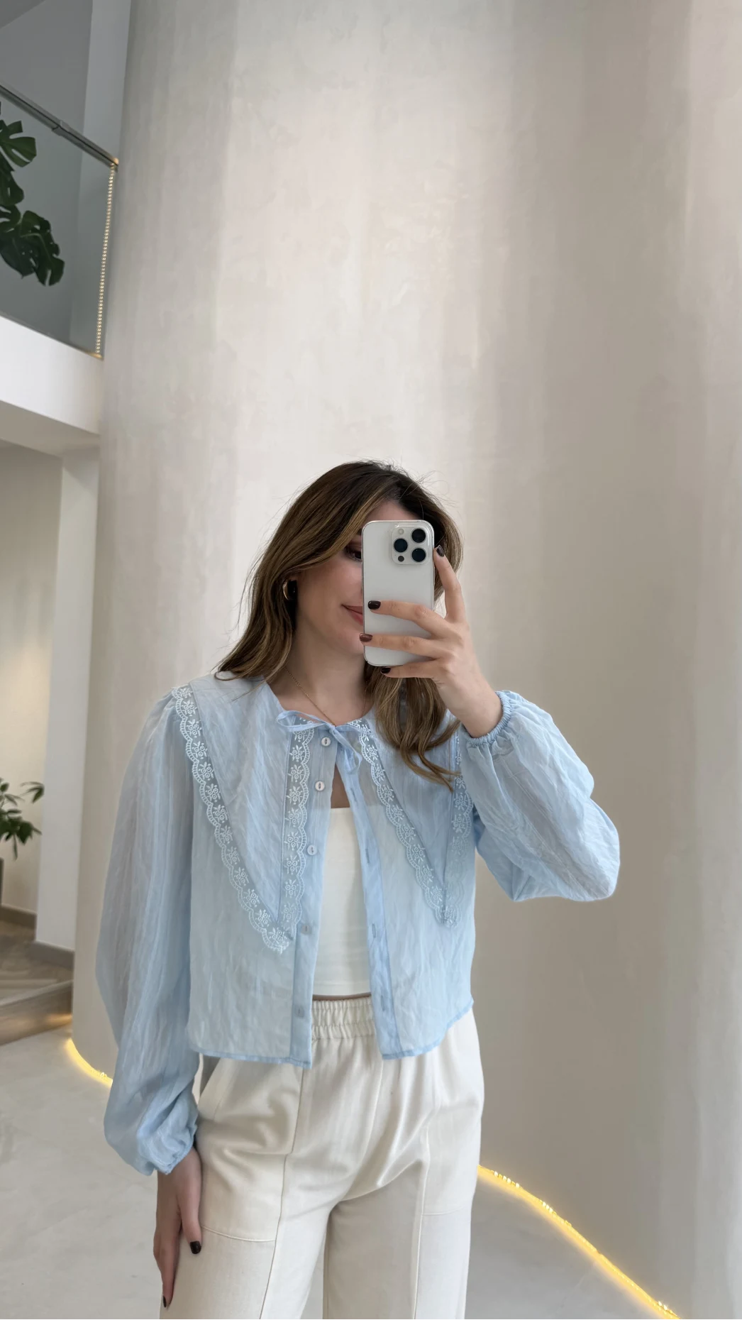 Tesoro Bebe Yaka Dantel Bluz - Mavi - Kod:2223