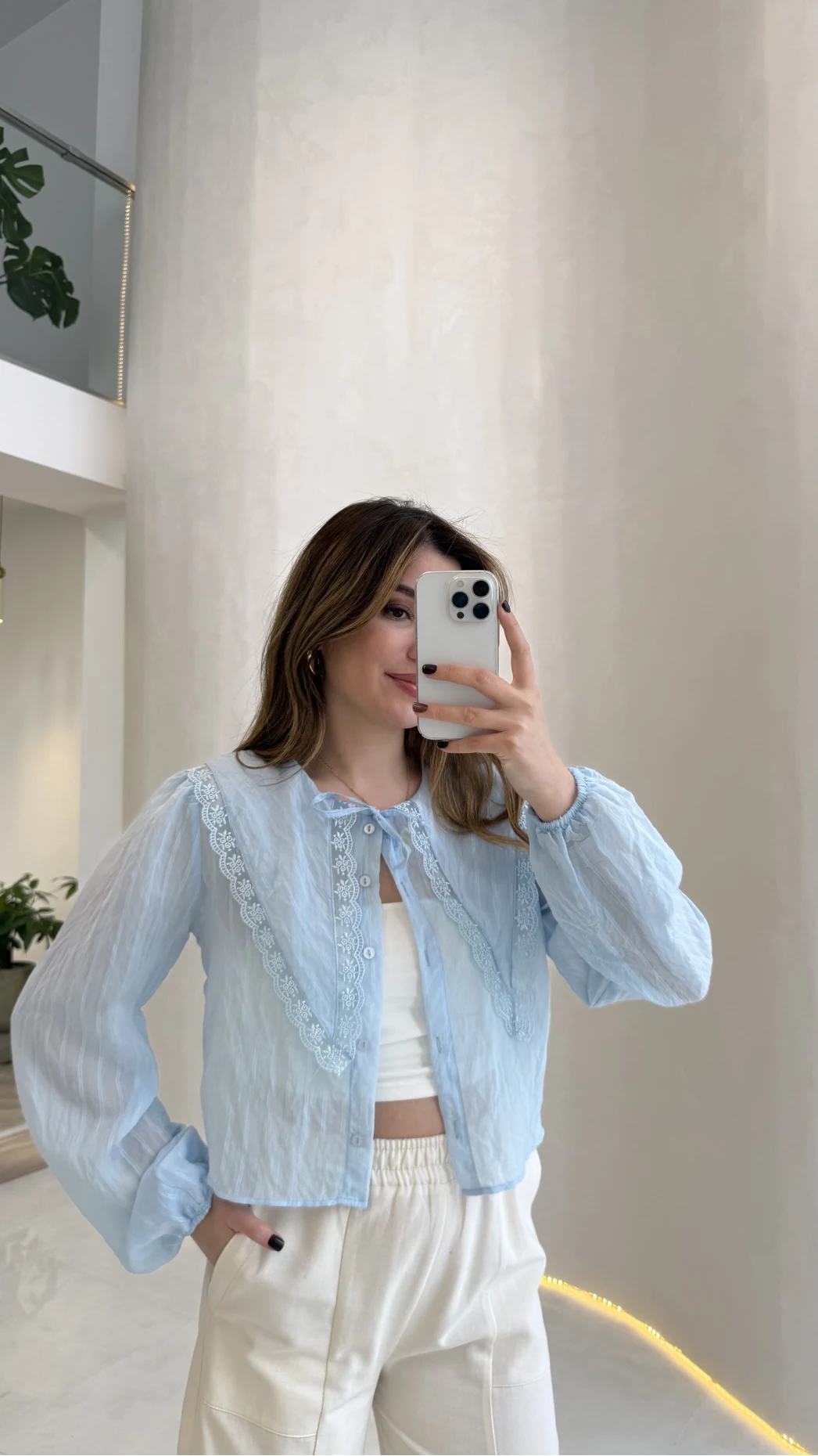 Tesoro Bebe Yaka Dantel Bluz - Mavi - Kod:2223