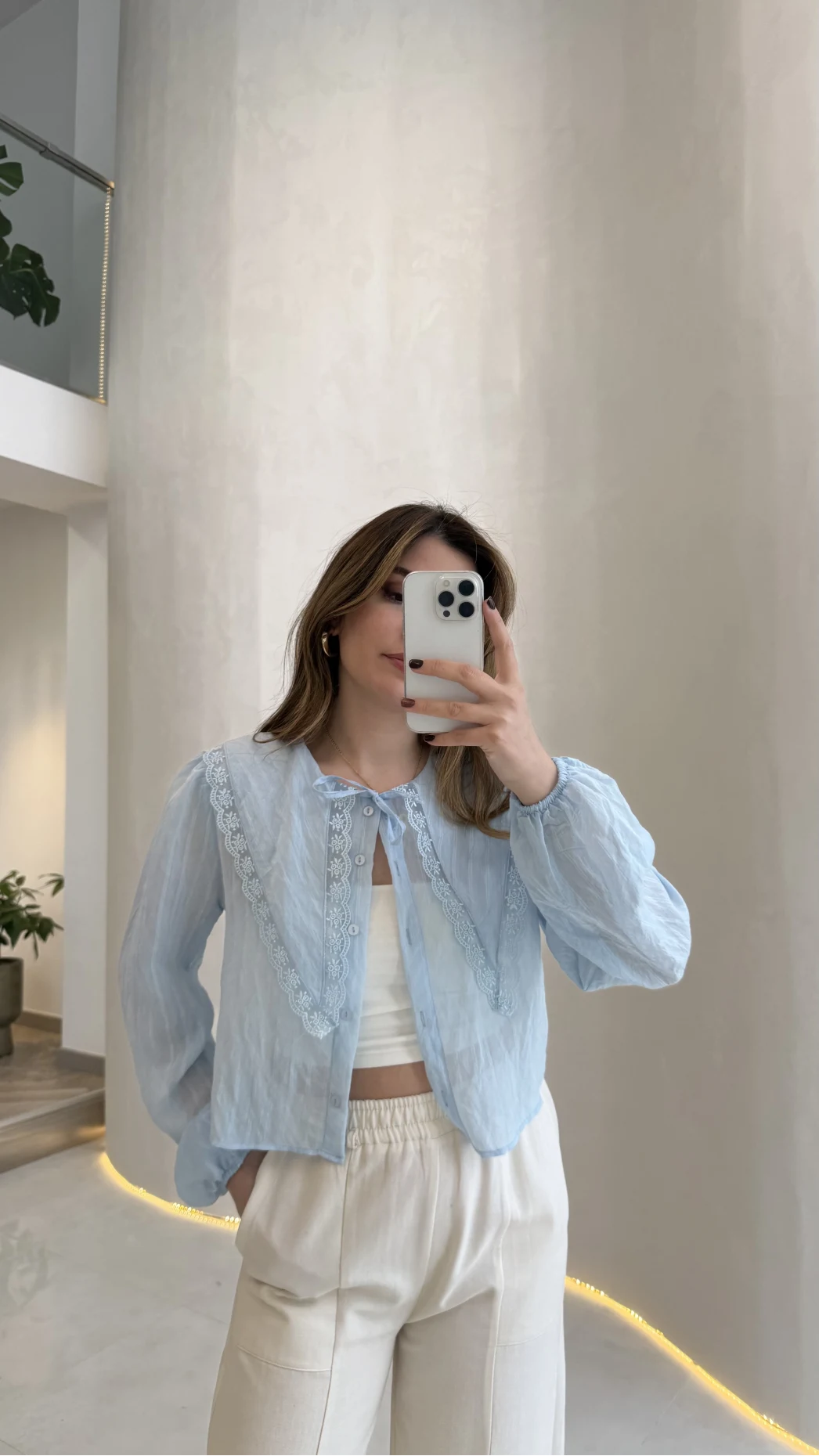 Tesoro Bebe Yaka Dantel Bluz - Mavi - Kod:2223