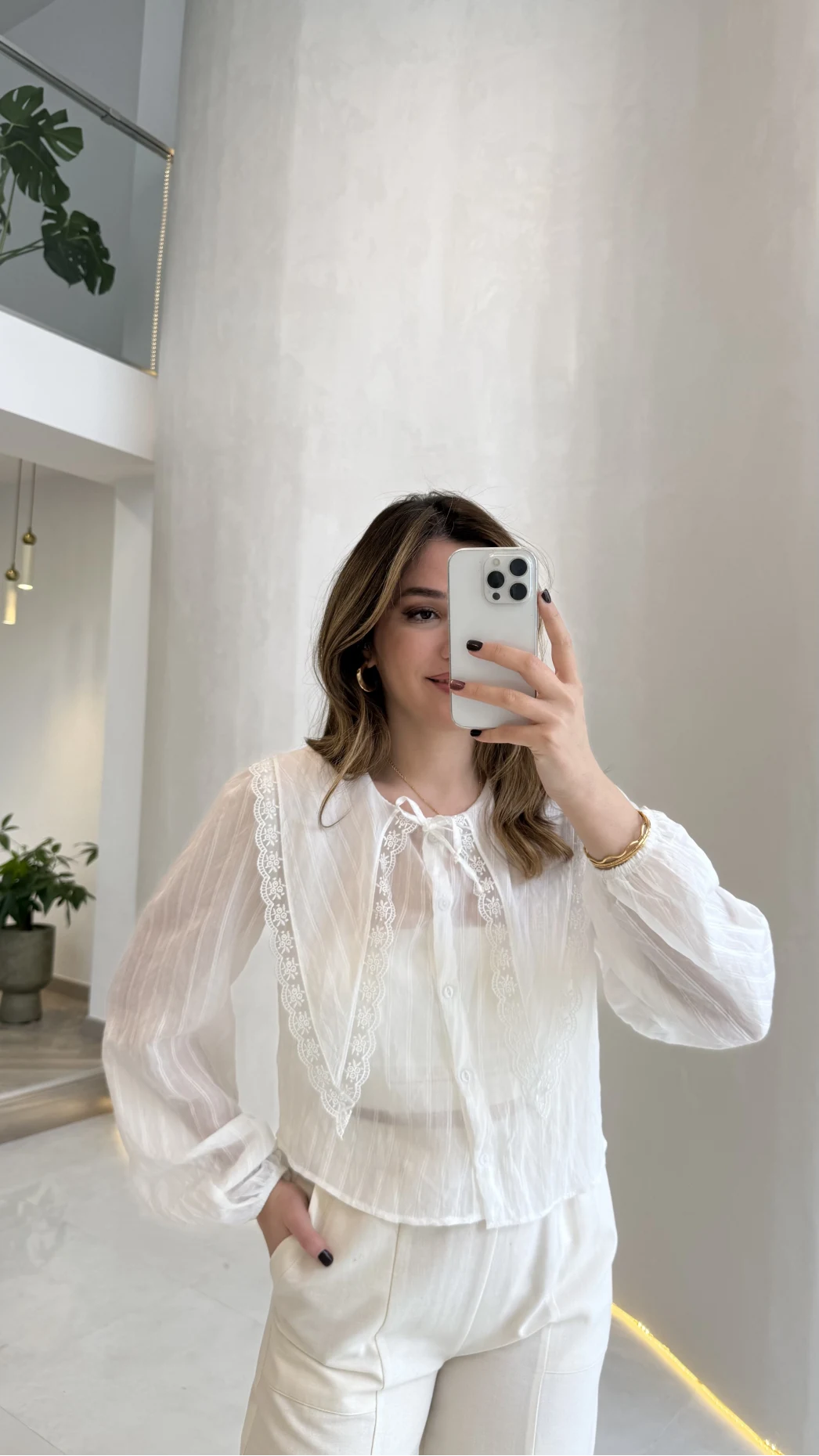 Tesoro Bebe Yaka Dantel Bluz - Beyaz - Kod:2223