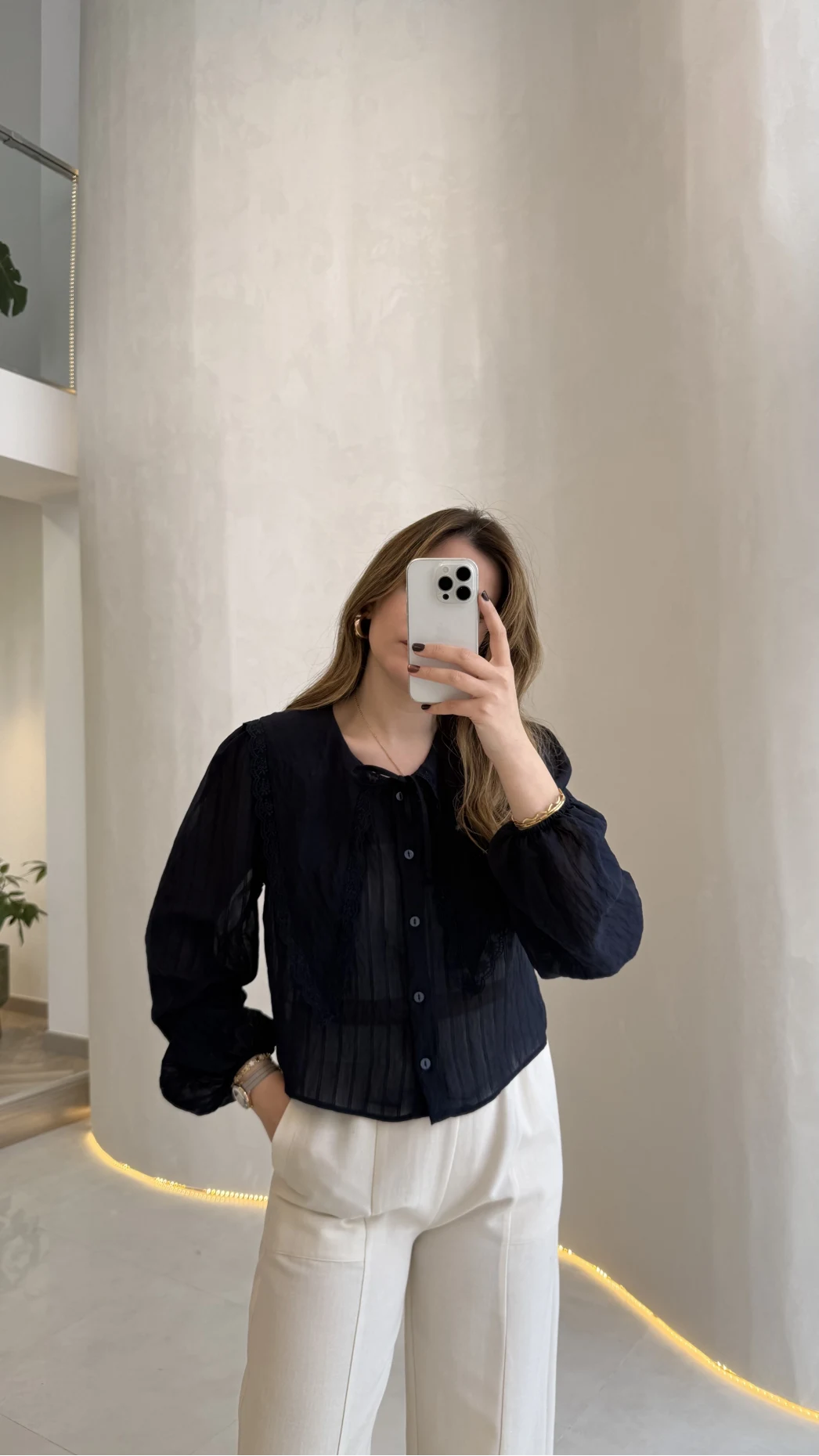 Tesoro Bebe Yaka Dantel Bluz - Lacivert - Kod:2223