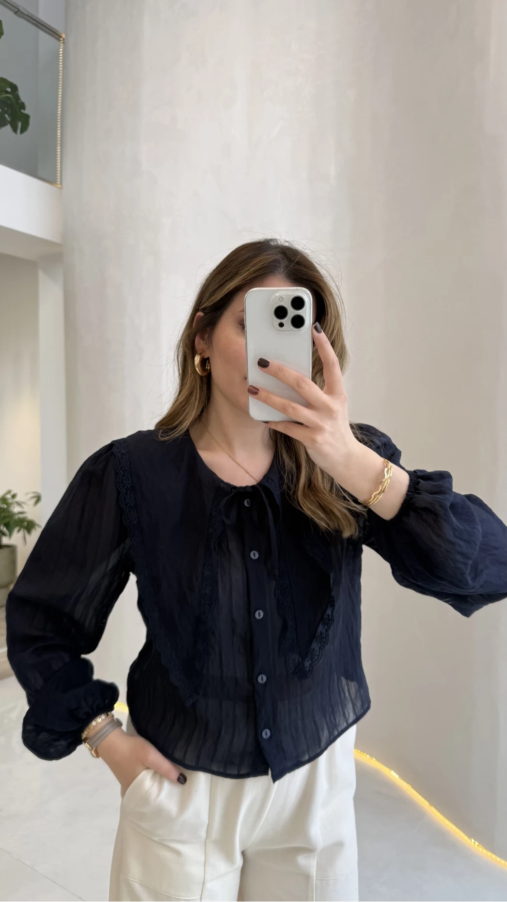 Tesoro Bebe Yaka Dantel Bluz - Lacivert - Kod:2223