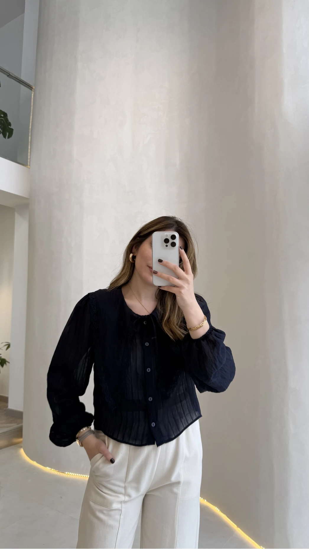 Tesoro Bebe Yaka Dantel Bluz - Lacivert - Kod:2223