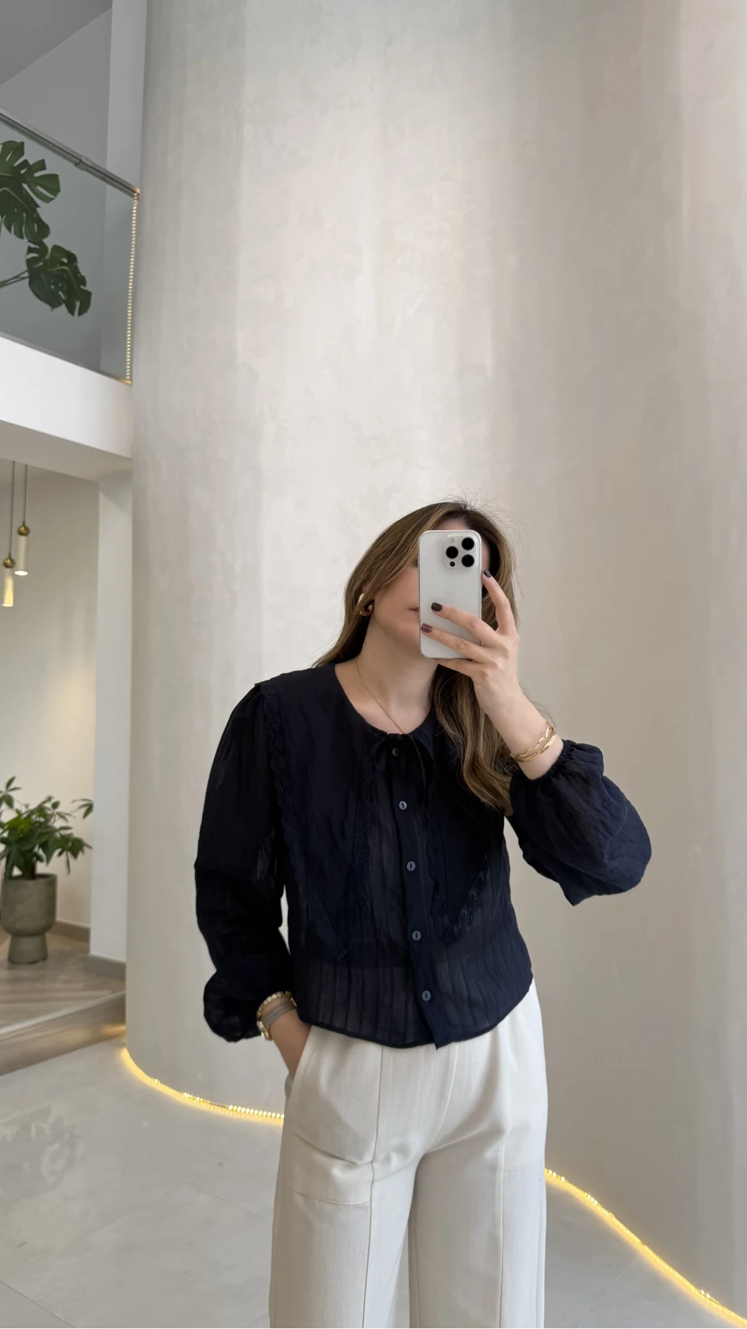 Tesoro Bebe Yaka Dantel Bluz - Lacivert - Kod:2223