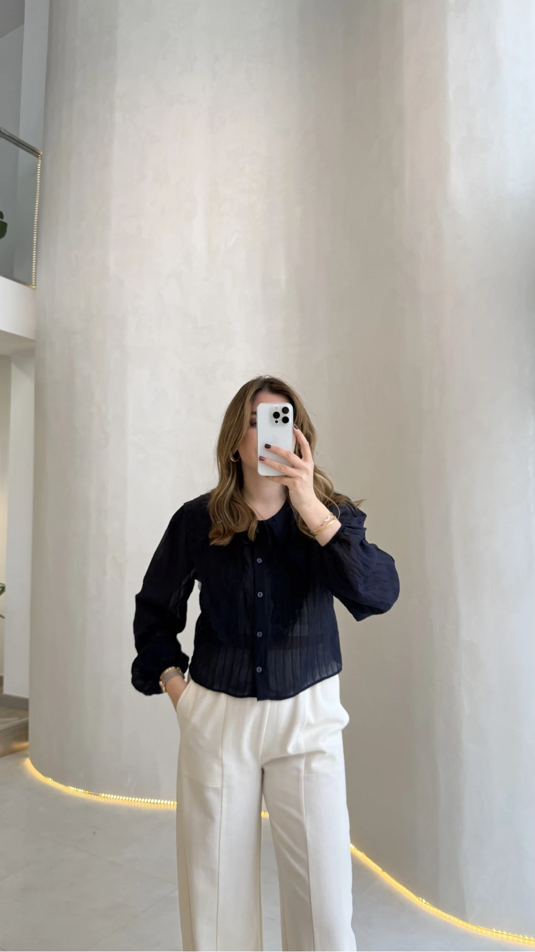 Tesoro Bebe Yaka Dantel Bluz - Lacivert - Kod:2223