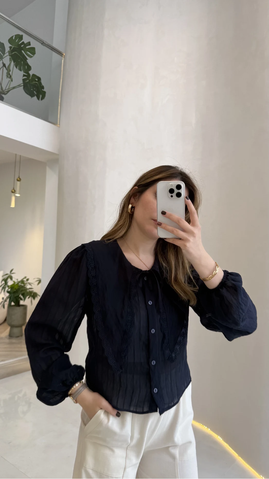 Tesoro Bebe Yaka Dantel Bluz - Lacivert - Kod:2223