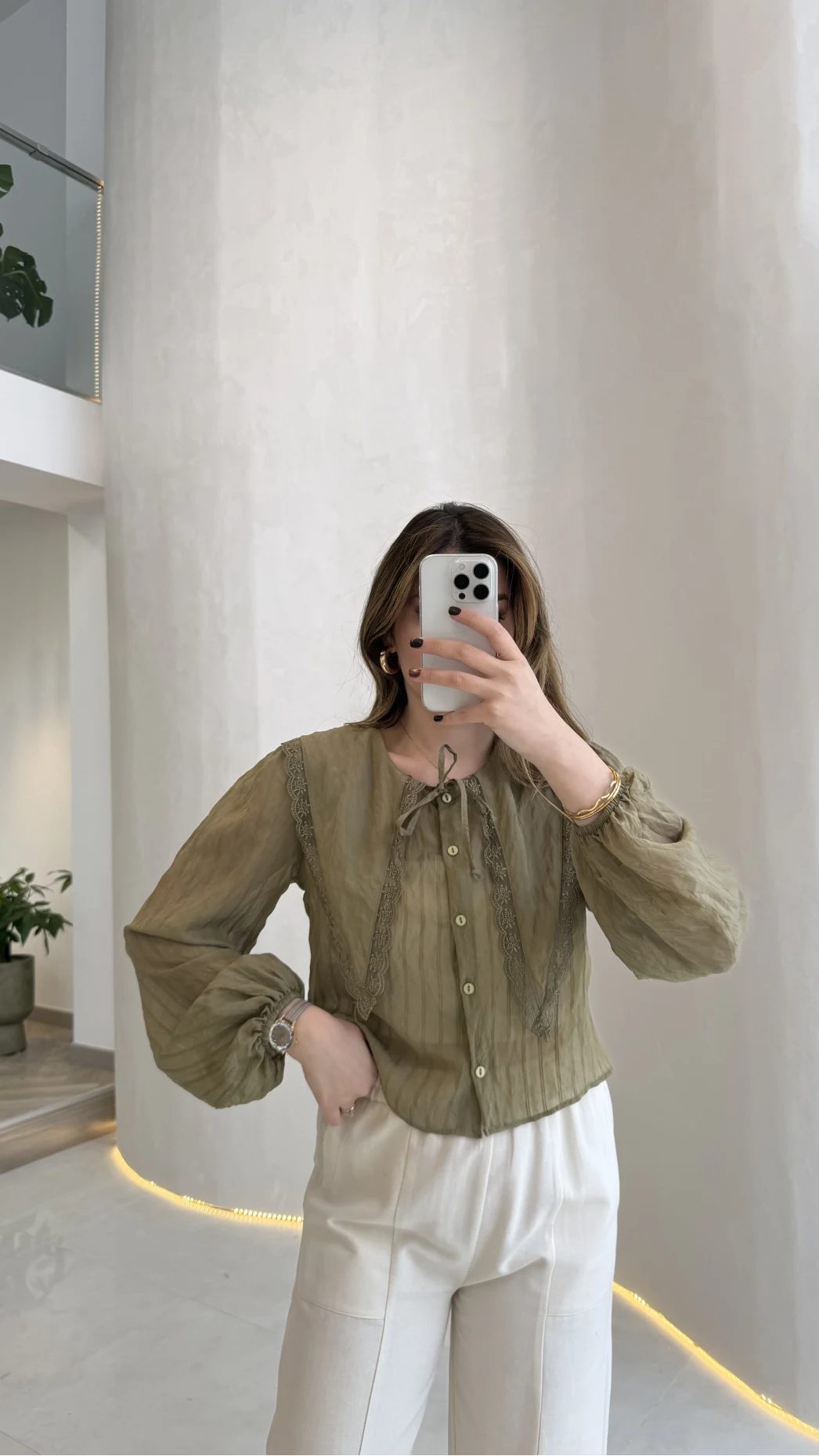 Tesoro Bebe Yaka Dantel Bluz - Haki - Kod:2223