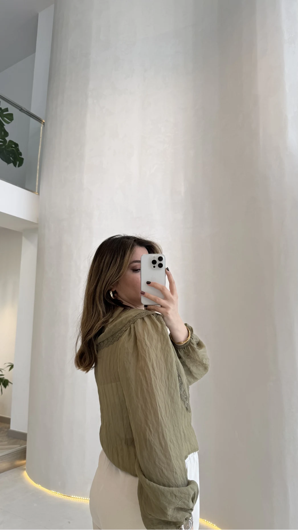 Tesoro Bebe Yaka Dantel Bluz - Haki - Kod:2223