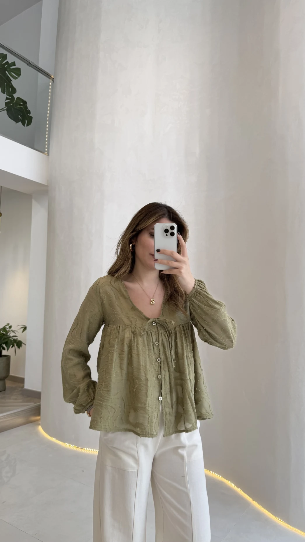 Elera Püskül Dokulu Bağlamalı Gömlek - Haki - Kod: 2248