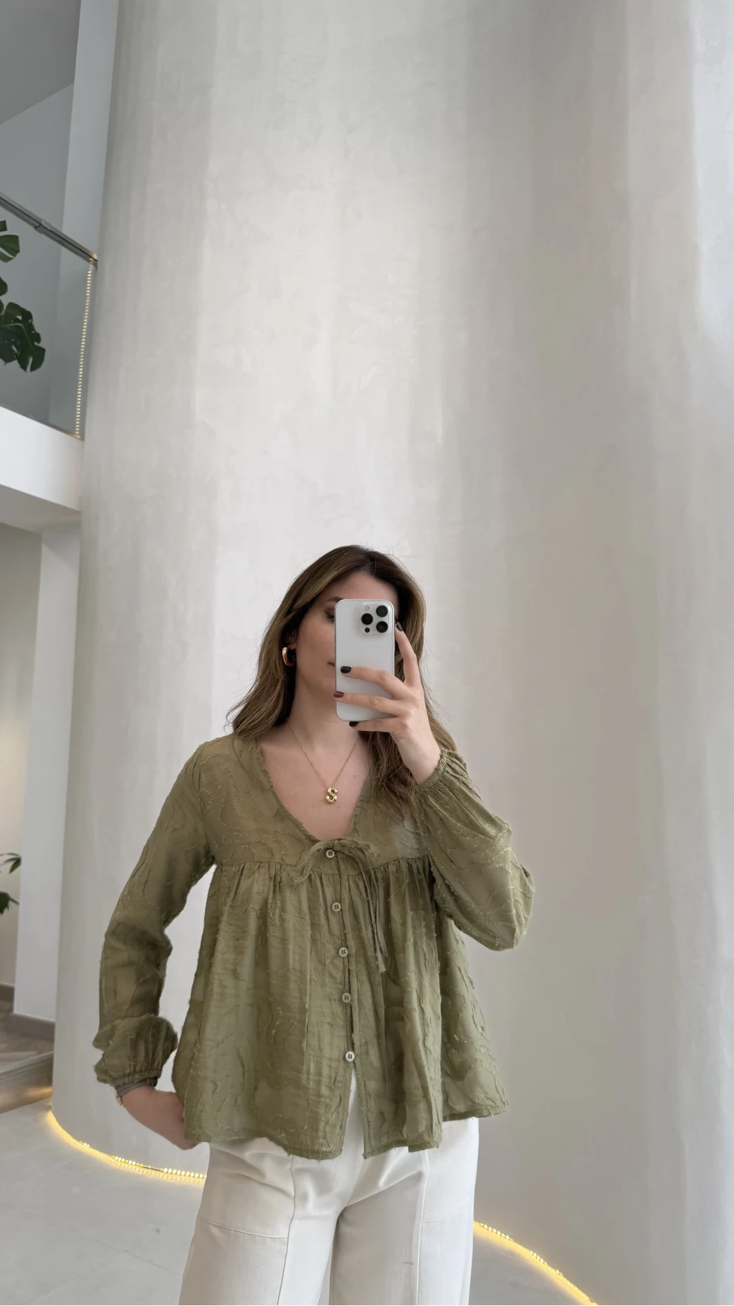 Elera Püskül Dokulu Bağlamalı Gömlek - Haki - Kod: 2248