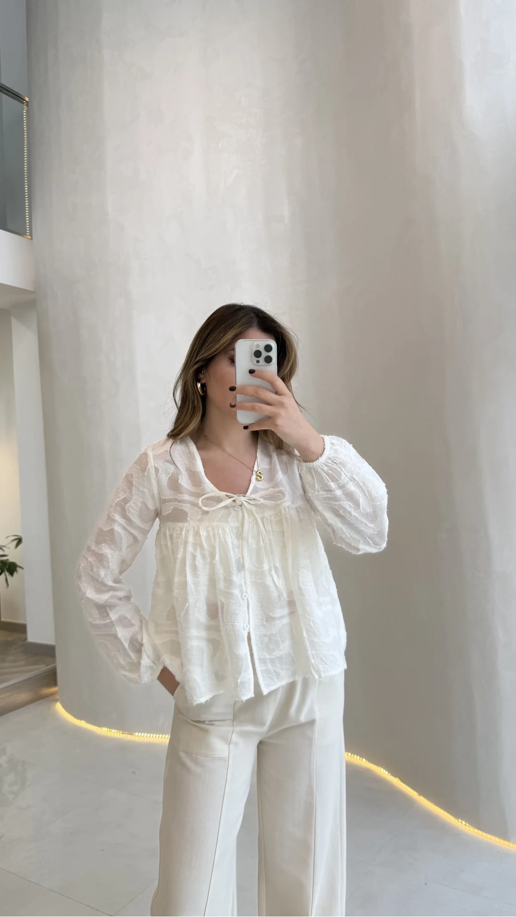 Elera Püskül Dokulu Bağlamalı Gömlek - Ekru - Kod: 2248