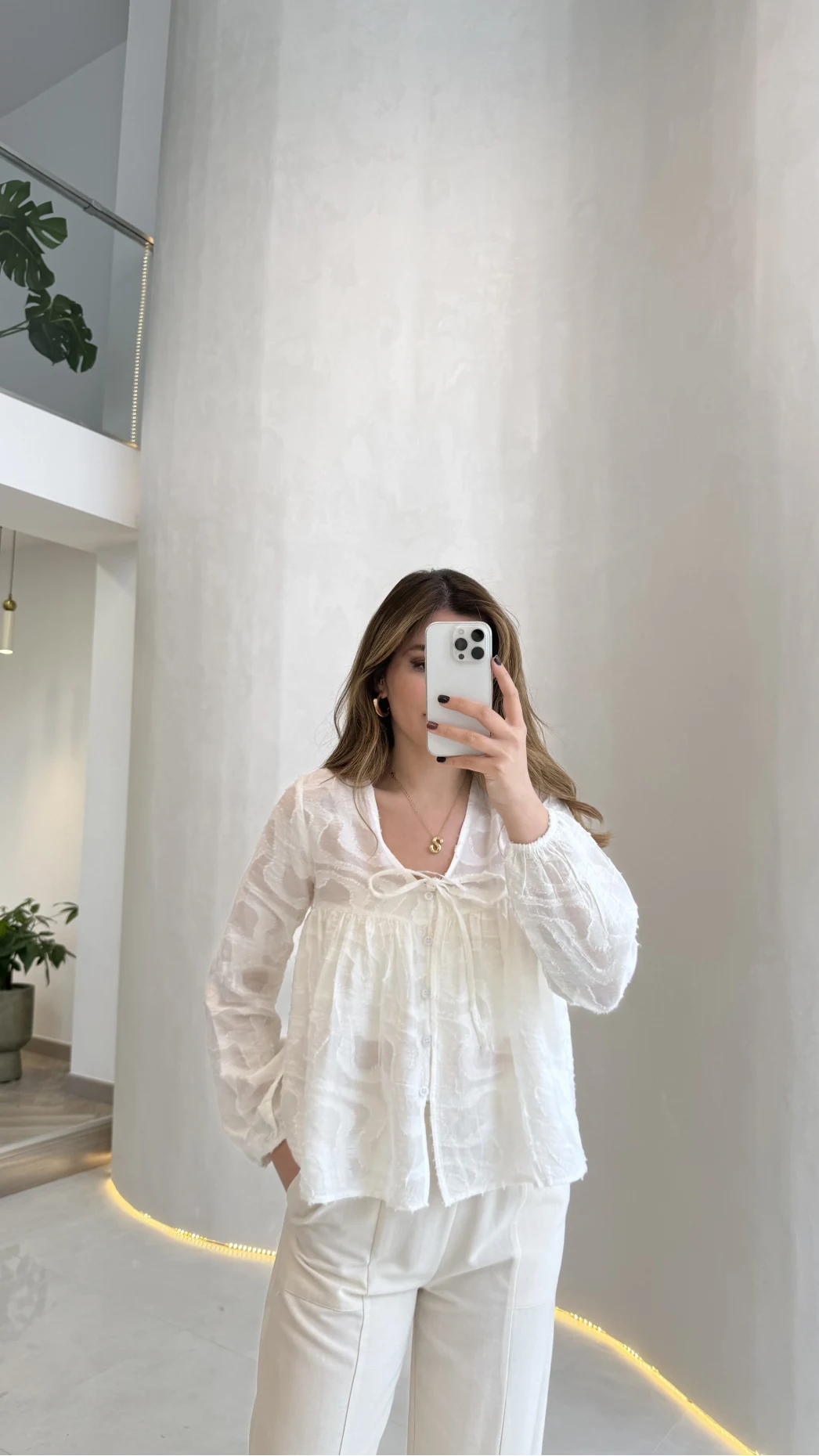 Elera Püskül Dokulu Bağlamalı Gömlek - Ekru - Kod: 2248