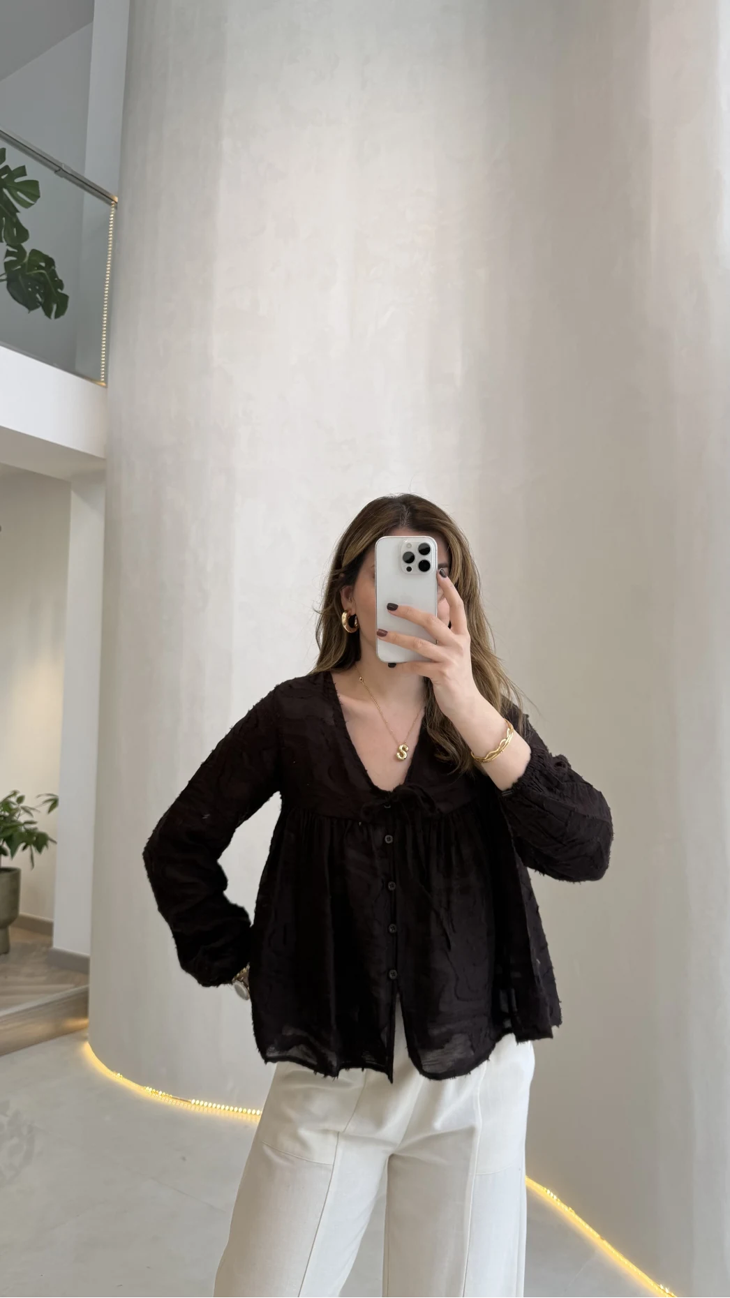 Elera Püskül Dokulu Bağlamalı Gömlek - Acı Kahve - Kod: 2248