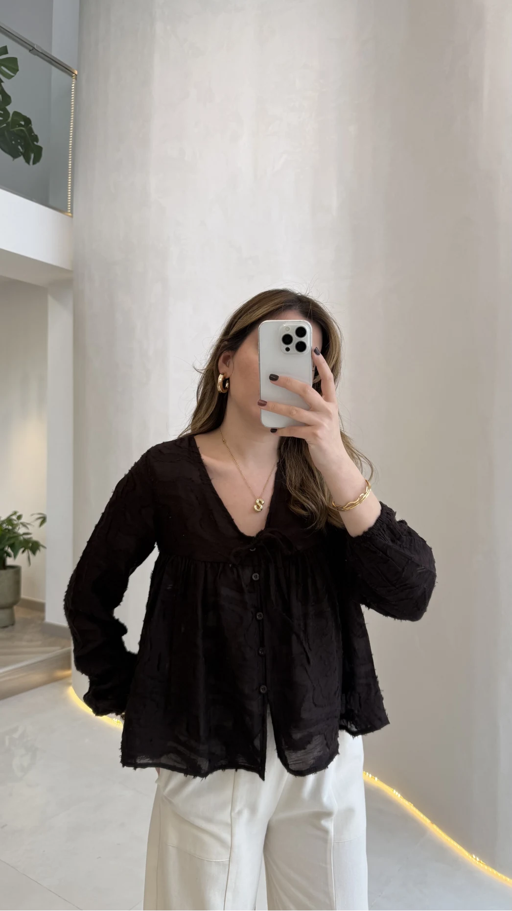 Elera Püskül Dokulu Bağlamalı Gömlek - Acı Kahve - Kod: 2248